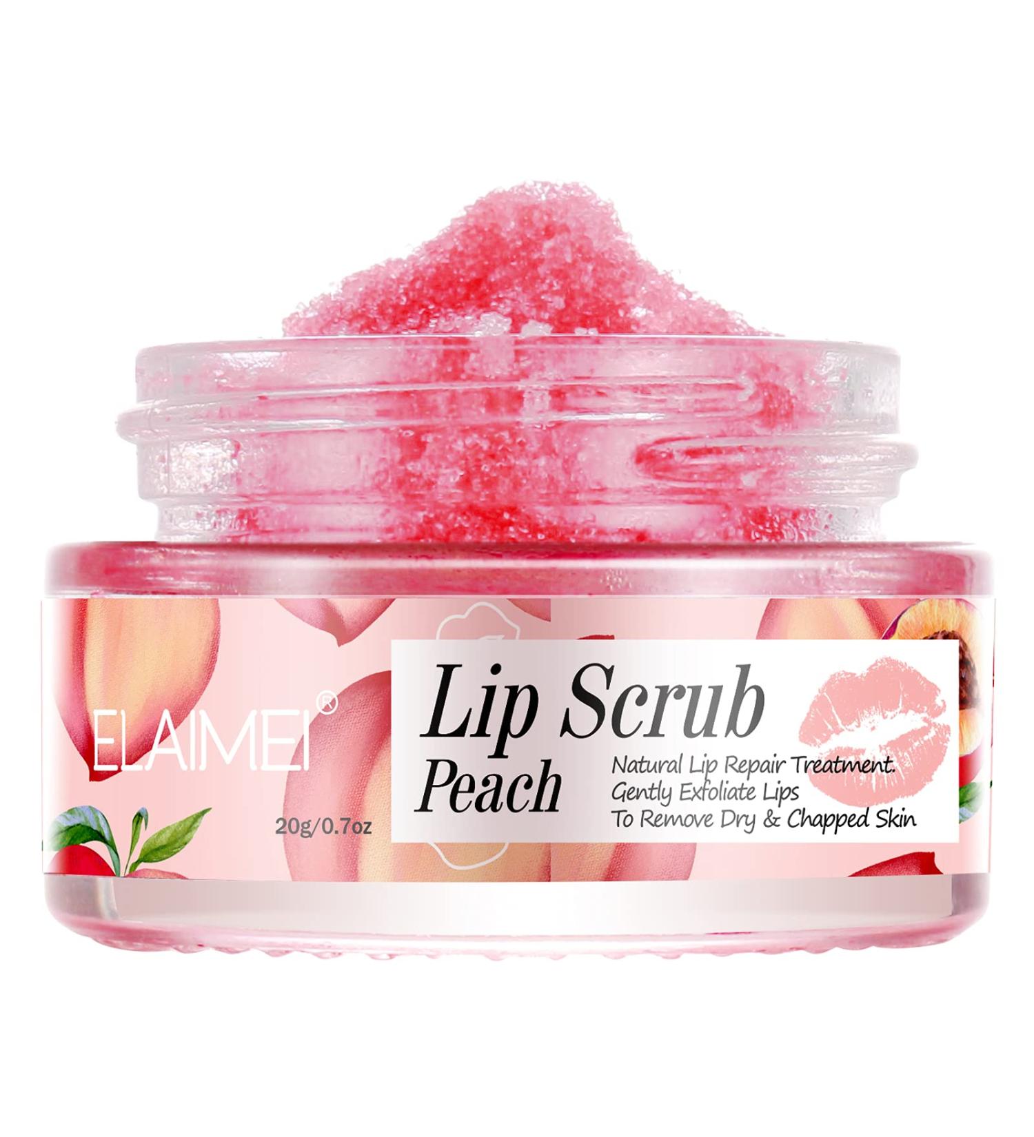 Peach Lip Scrub Exfoliator & Moisturizer - Natural Lip Mask Treatment for Repairing Dry, Cracked Lips - Buy Online on GoSupps.com