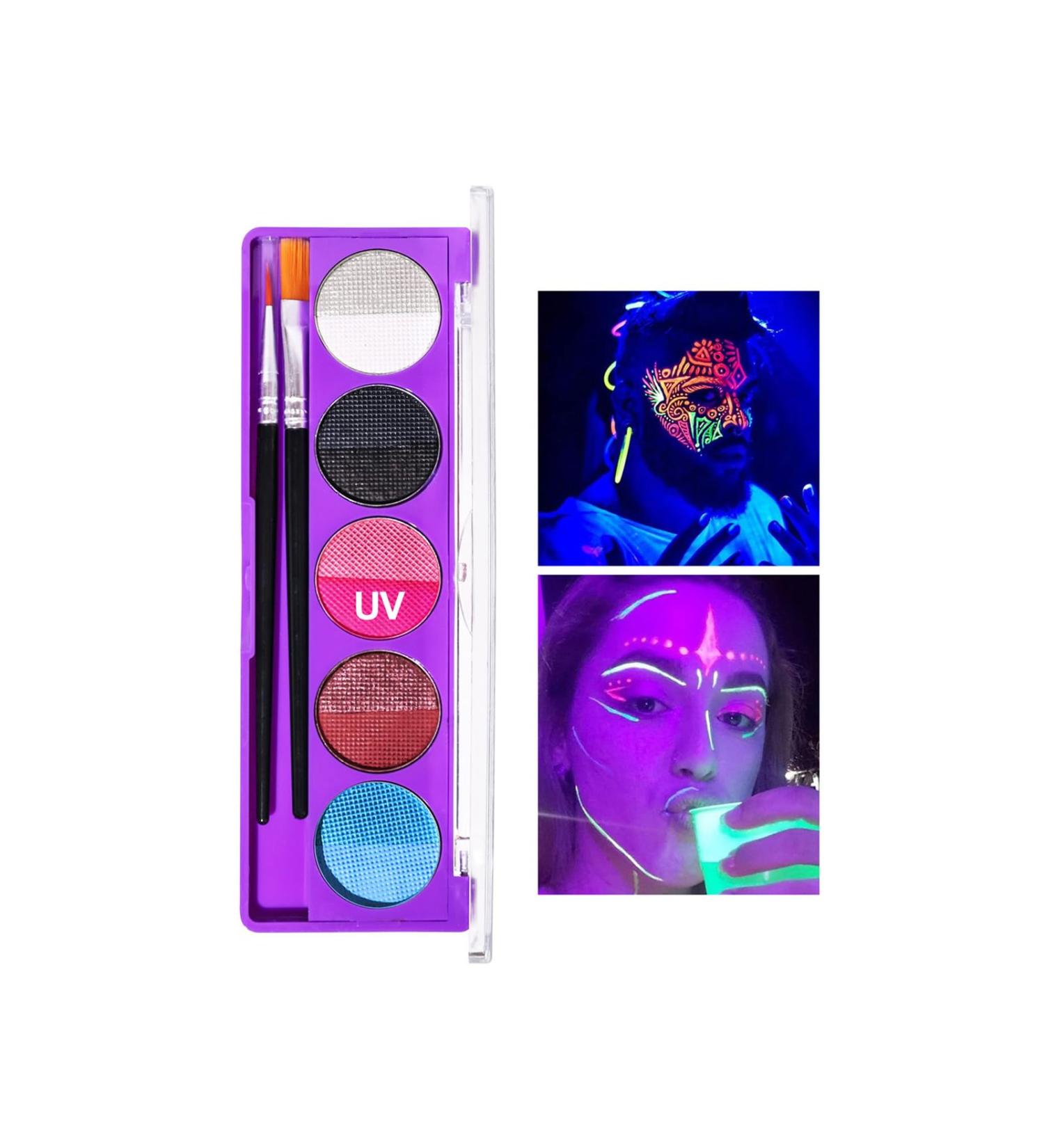  AmourGlint 10-color face paint kit fluorescent water-based body paint + 2 brushes. Vibrant body paint colors for fluorescent parties and festivals. (#2 11g) - Buy Online on GoSupps.com