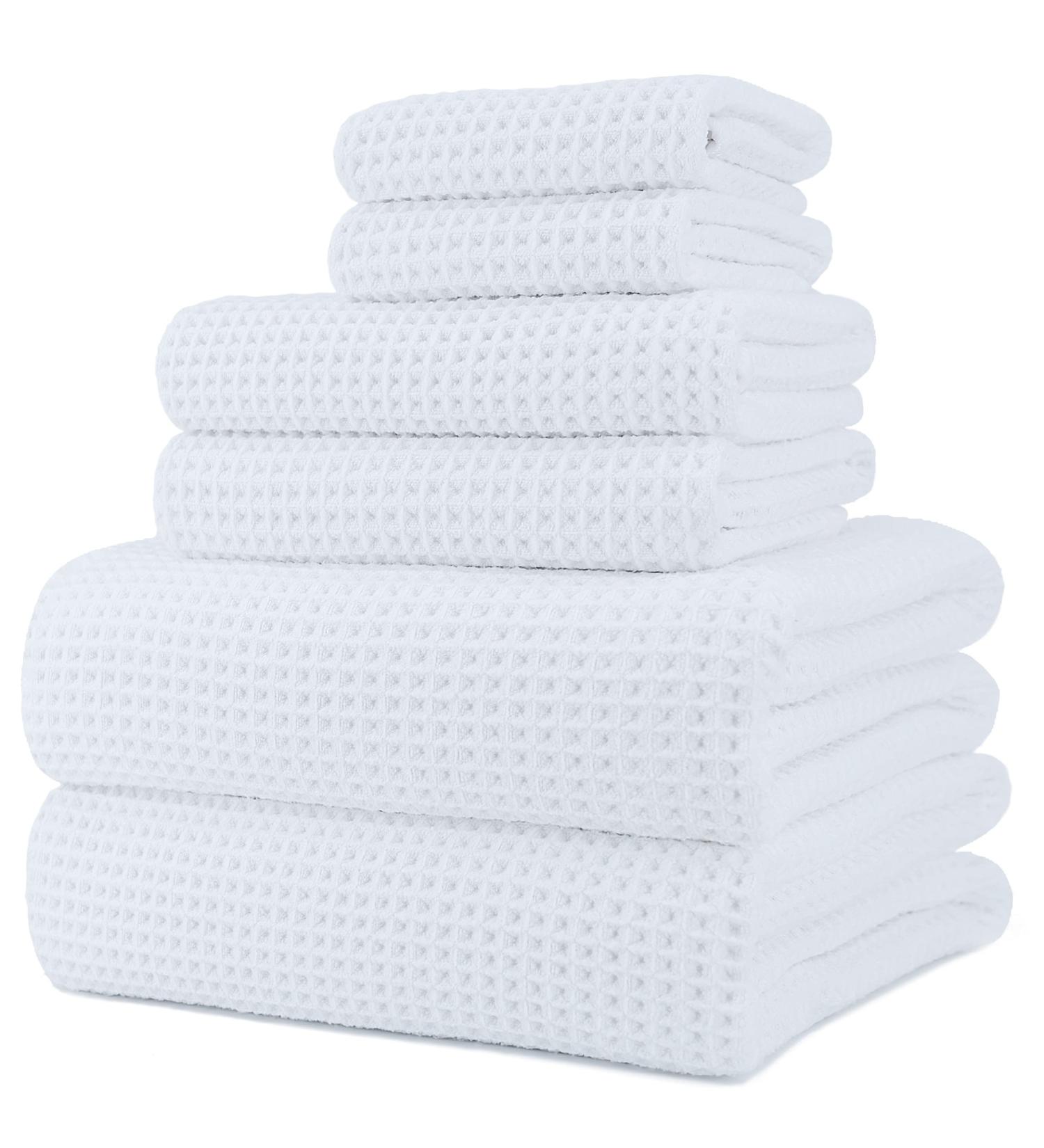 POLYTE 6-Piece Oversized Quick-Dry Microfiber Bath Towel Set - 60x30 in, Lint-Free, White Waffle Weave - Buy Online on GoSupps.com
