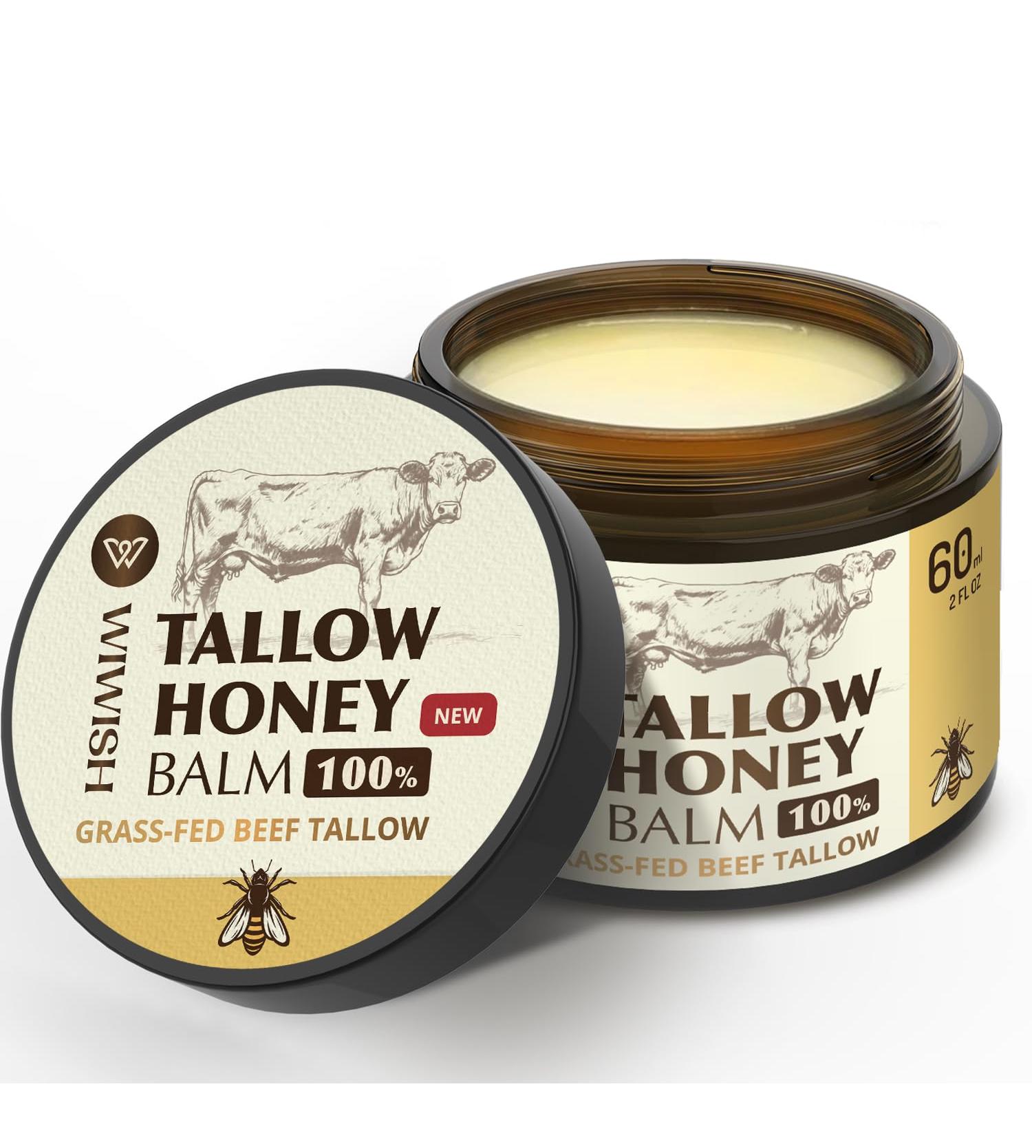 Beef Tallow & Honey Balm for Face | 100% Grass Fed Tallow Moisturizer | Natural Honey Lotion for Soft Smooth Skin - Buy Online on GoSupps.com