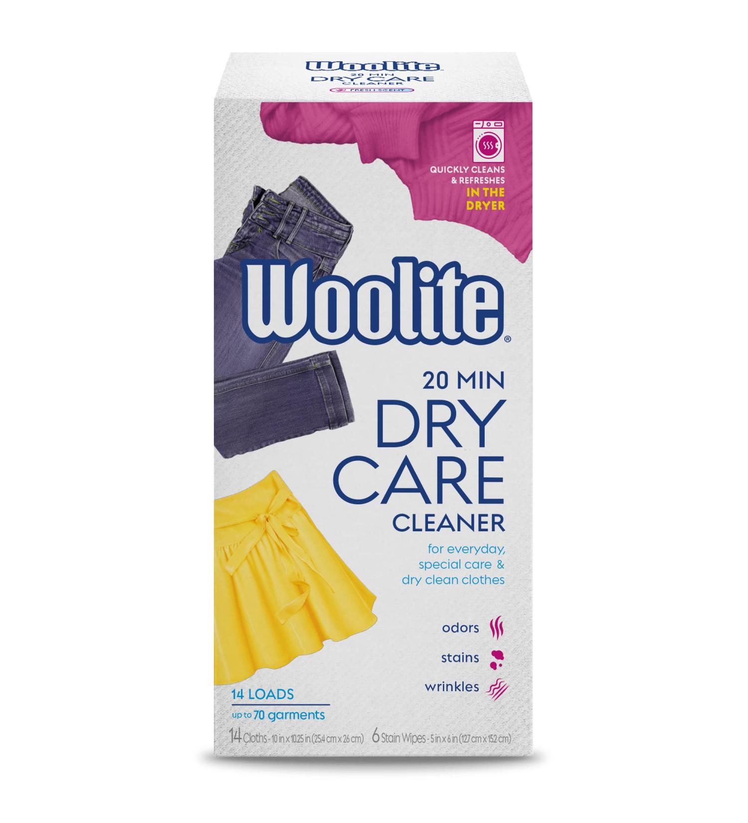 Woolite At-Home Dry Cleaner Cloths for Wool, Cashmere, and Designer Jeans - Stain Removal, Easy to Use, Fresh Scent - 14 Count Pack - Buy Online on GoSupps.com