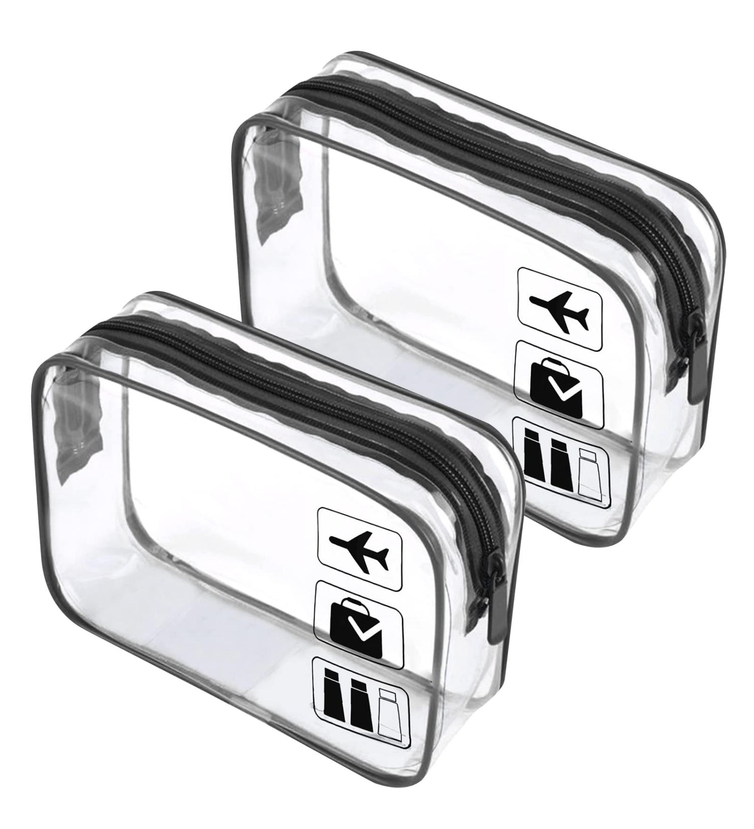 2pcs Clear Travel Toiletry Bag Set - TSA Approved Quart Size, Transparent Airport Carry-on Liquid Bags for Easy Security Check (Black) - Buy Online on GoSupps.com