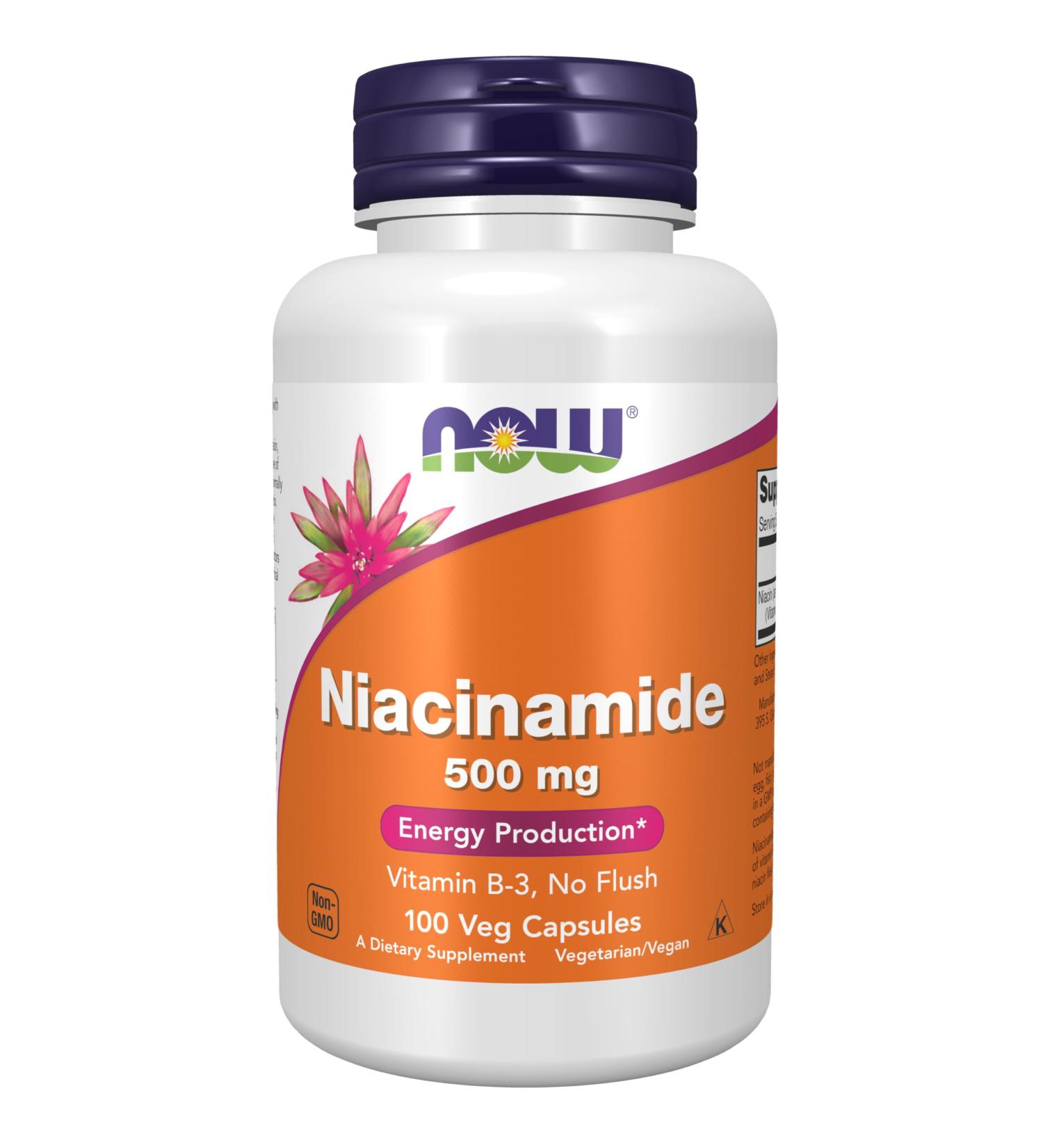 NOW Foods Supplements Niacinamide (Vitamin B-3) 500 mg Energy Production* 100 Veg Capsules - Buy Online on GoSupps.com