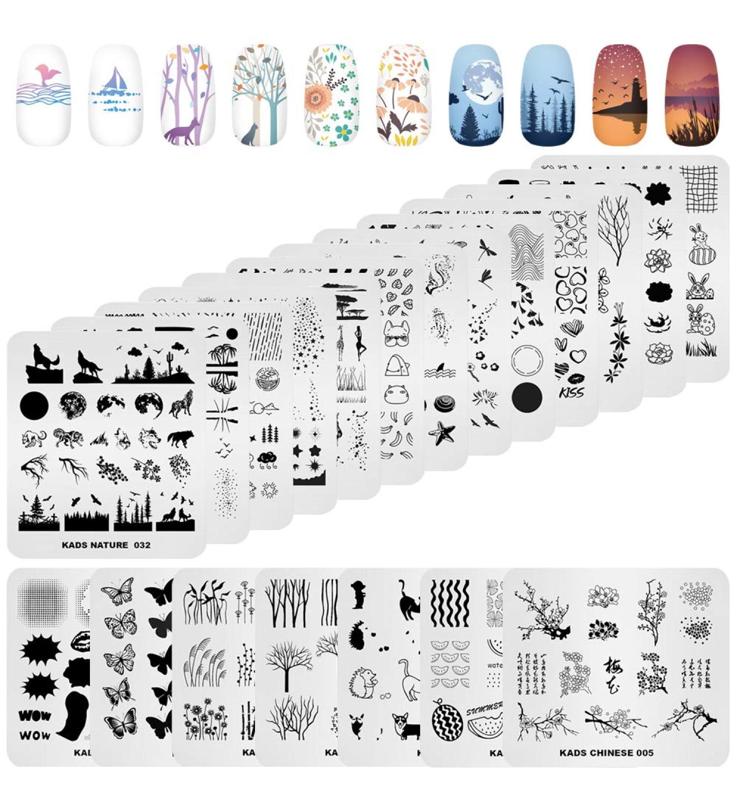 KADS 20pcs Nail Stamp Plates Set - Nail Art Stamping Plates with Leaves, Flowers, and Animals Designs - Buy Online on GoSupps.com