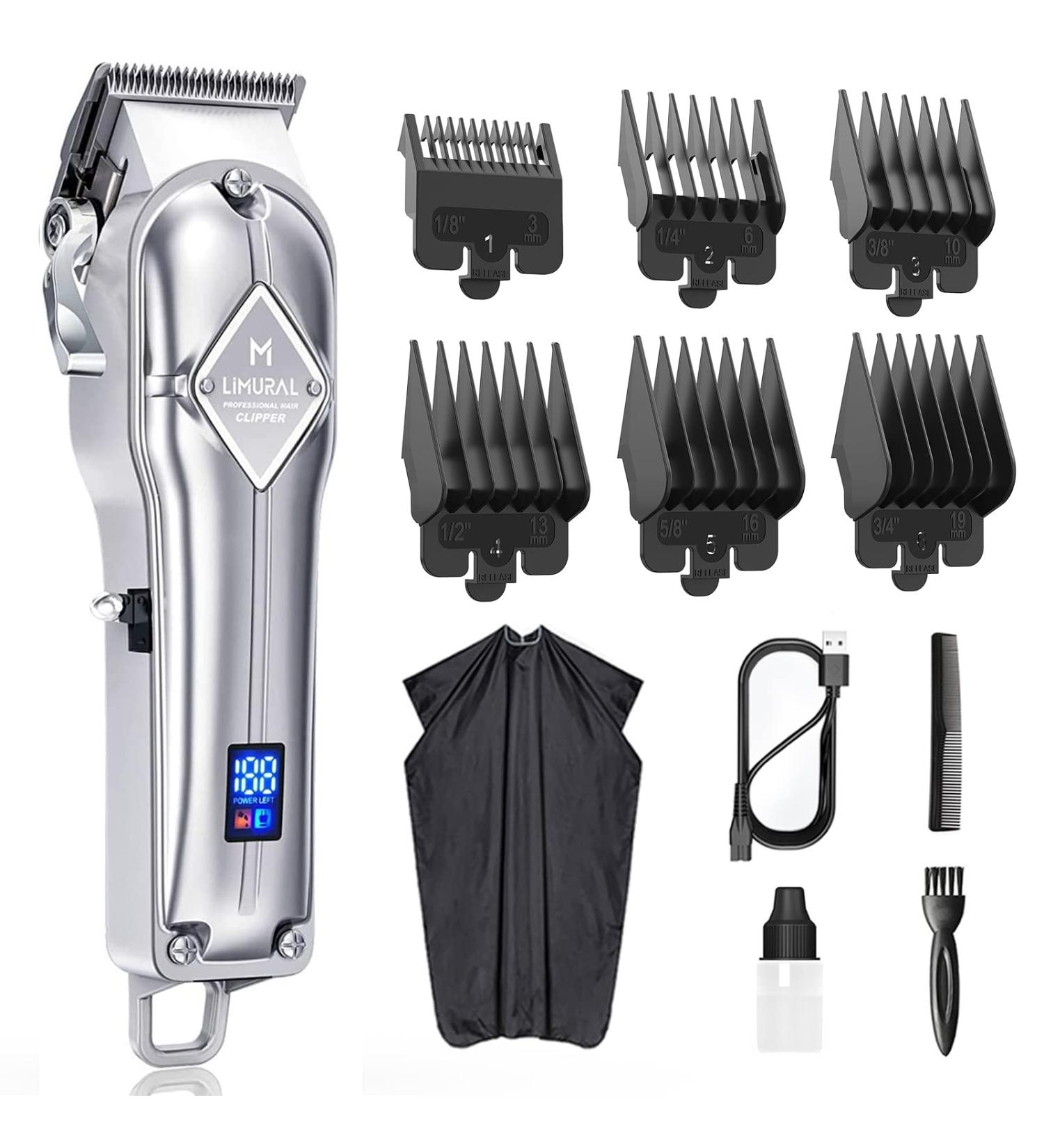 Limural Hair Clippers for Men - Professional Cordless Barber Clippers for Hair Cutting & Grooming | Rechargeable Beard Trimmer with LED Display & Silver Metal Casing - Buy Online on GoSupps.com