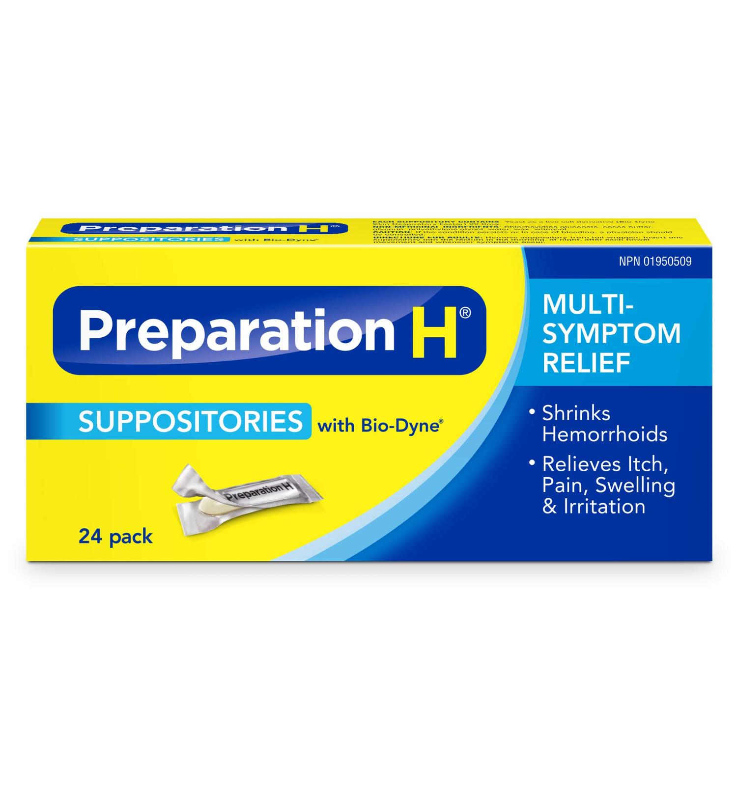 Preparation H Multi-Symptom Hemorrhoid Treatment Suppositories with Bio-Dyne 24-Count 24 Count (Pack of 1) 24 Count - Buy Online on GoSupps.com