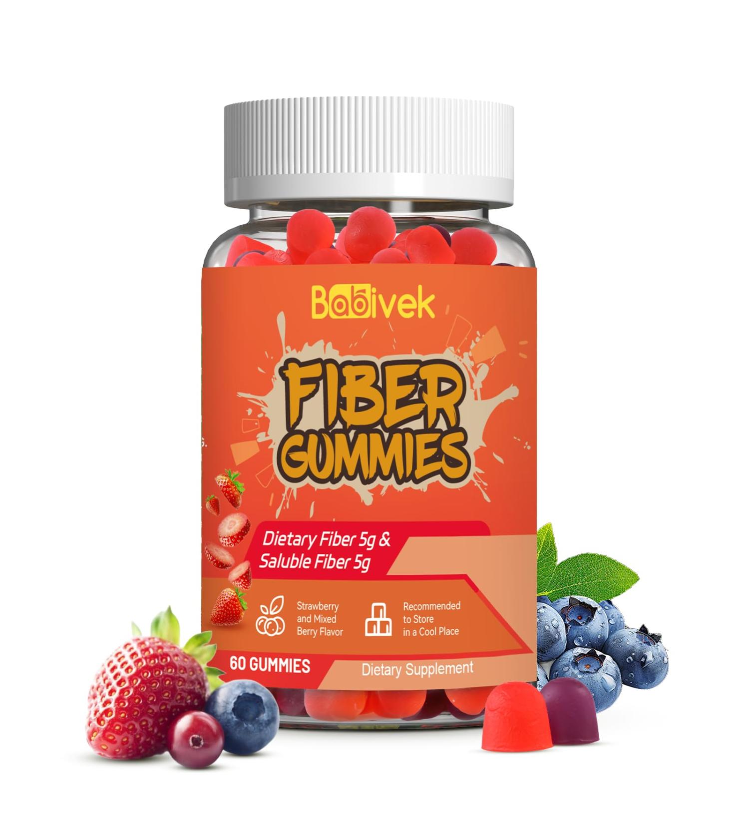 Fiber Gummies for Women and Men Dietary Fiber Gut Health Support Vegan Non-GMO Non-Gluten Mixed Berry & Strawberry Flavors 60 Count 60 Count (Pack of 1) - Buy Online on GoSupps.com
