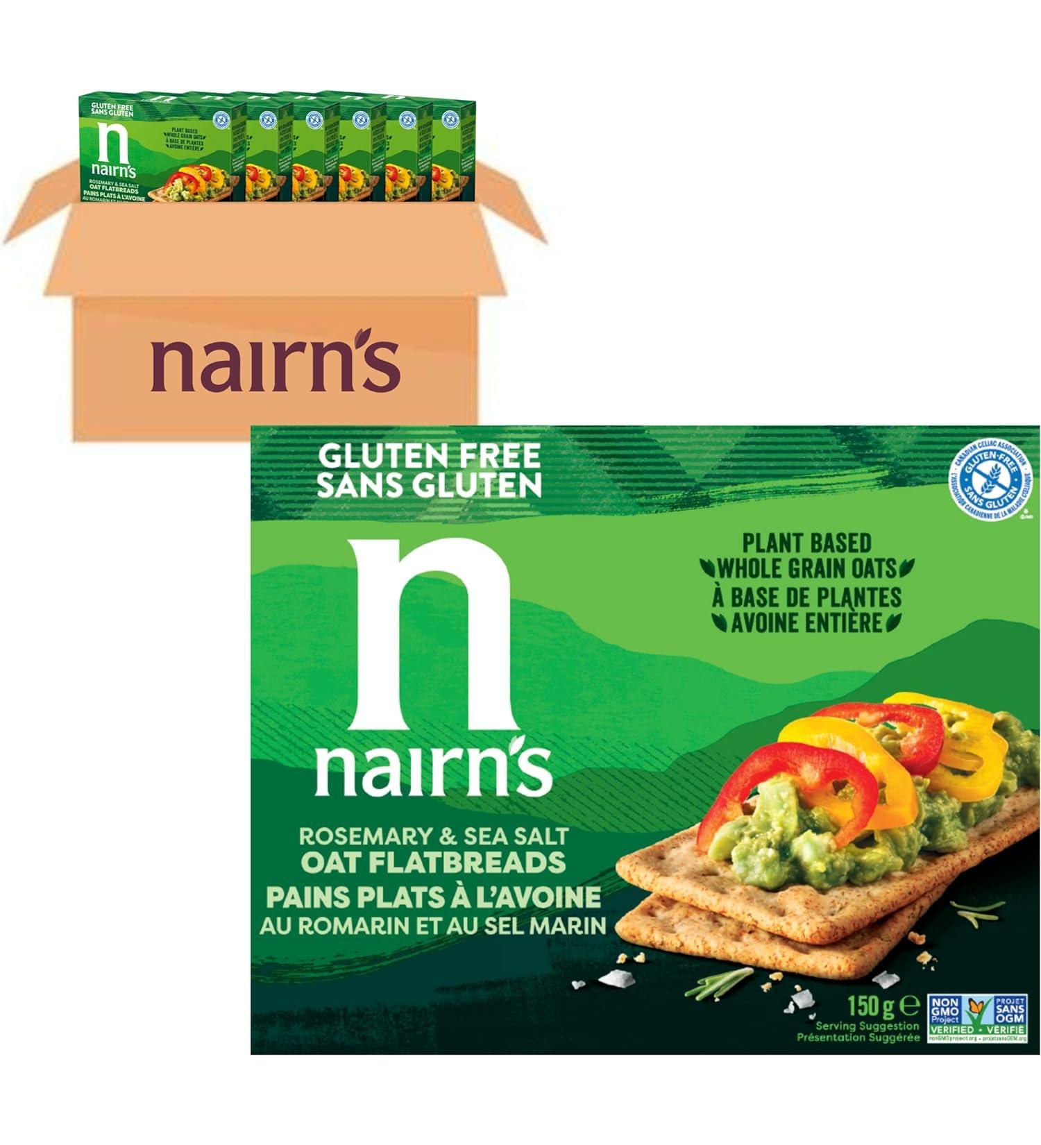 Nairn s Rosemary & Sea Salt Oat Flatbreads | Made with Gluten Free Wholegrain Oats | High Fibre | Plant-Based | Vegan & Non-GMO | No Artificial Colours Flavours or Preservatives | 150g (6-Pack) - Buy Online on GoSupps.com