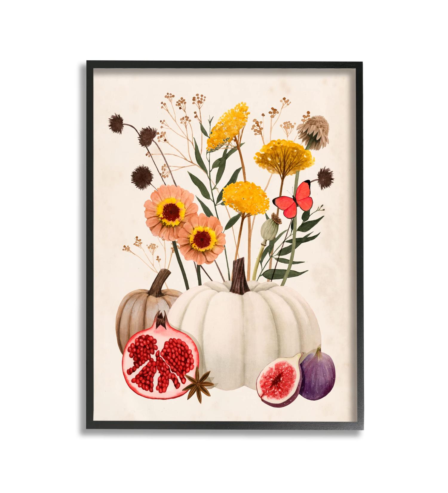 Stupell Industries Autumn Harvest Arrangement Pumpkin Pomegranate Fig Fruits Black Framed Wall Art 24 x 30 Beige - Buy Online on GoSupps.com