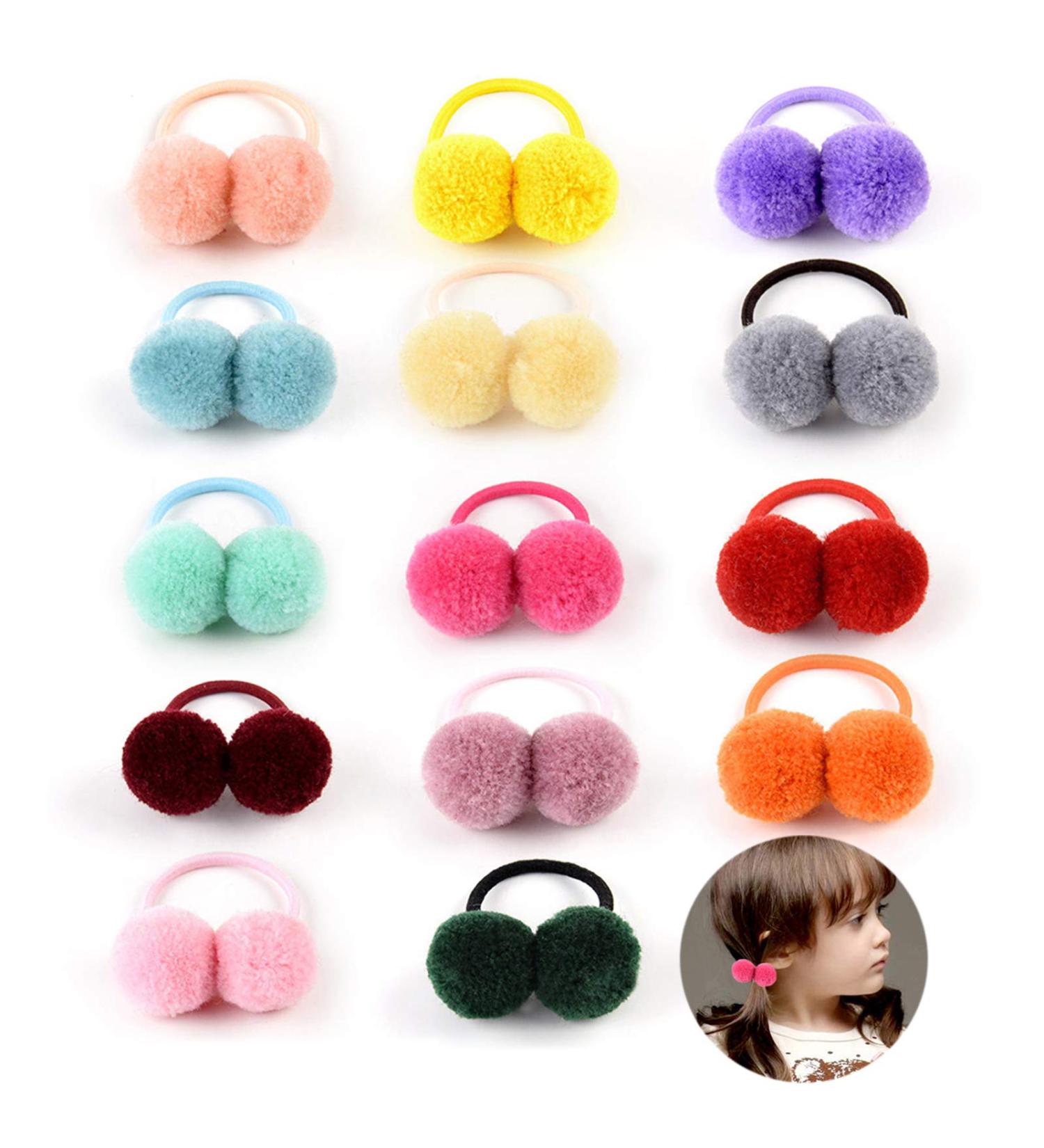 Buy Multi-Colored Elastic Hair Tie Balls | Soft Plush Hair Accessories for Babies Girls and Women - 14 Colors Available - Buy Online on GoSupps.com
