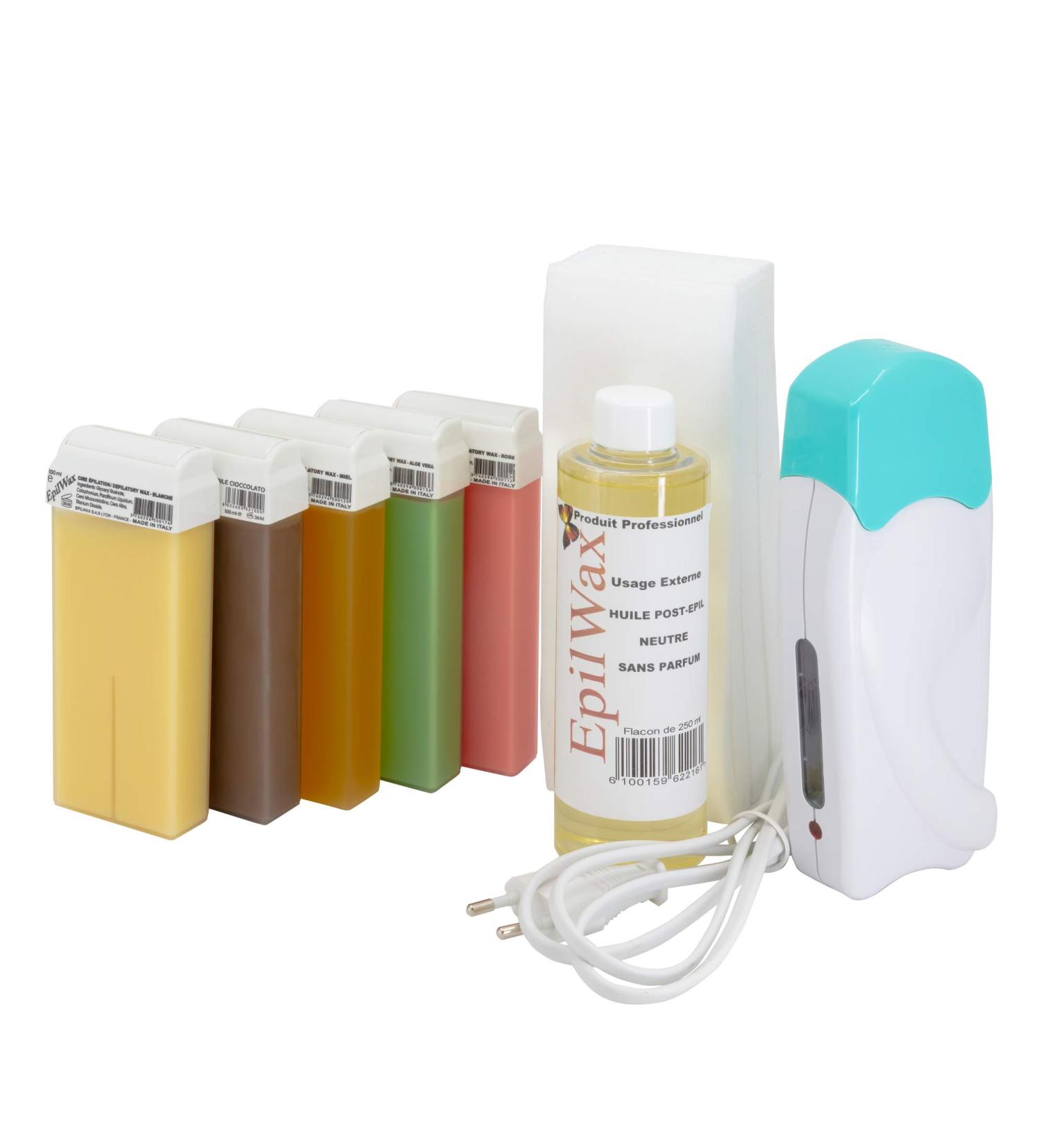EpilWax Complete Hair Removal Waxing Kit - 5 Fragrance Disposable Roll-Ons - Large Roller & Post-Wax Oil - Legs, Armpits, Body - Buy Online on GoSupps.com