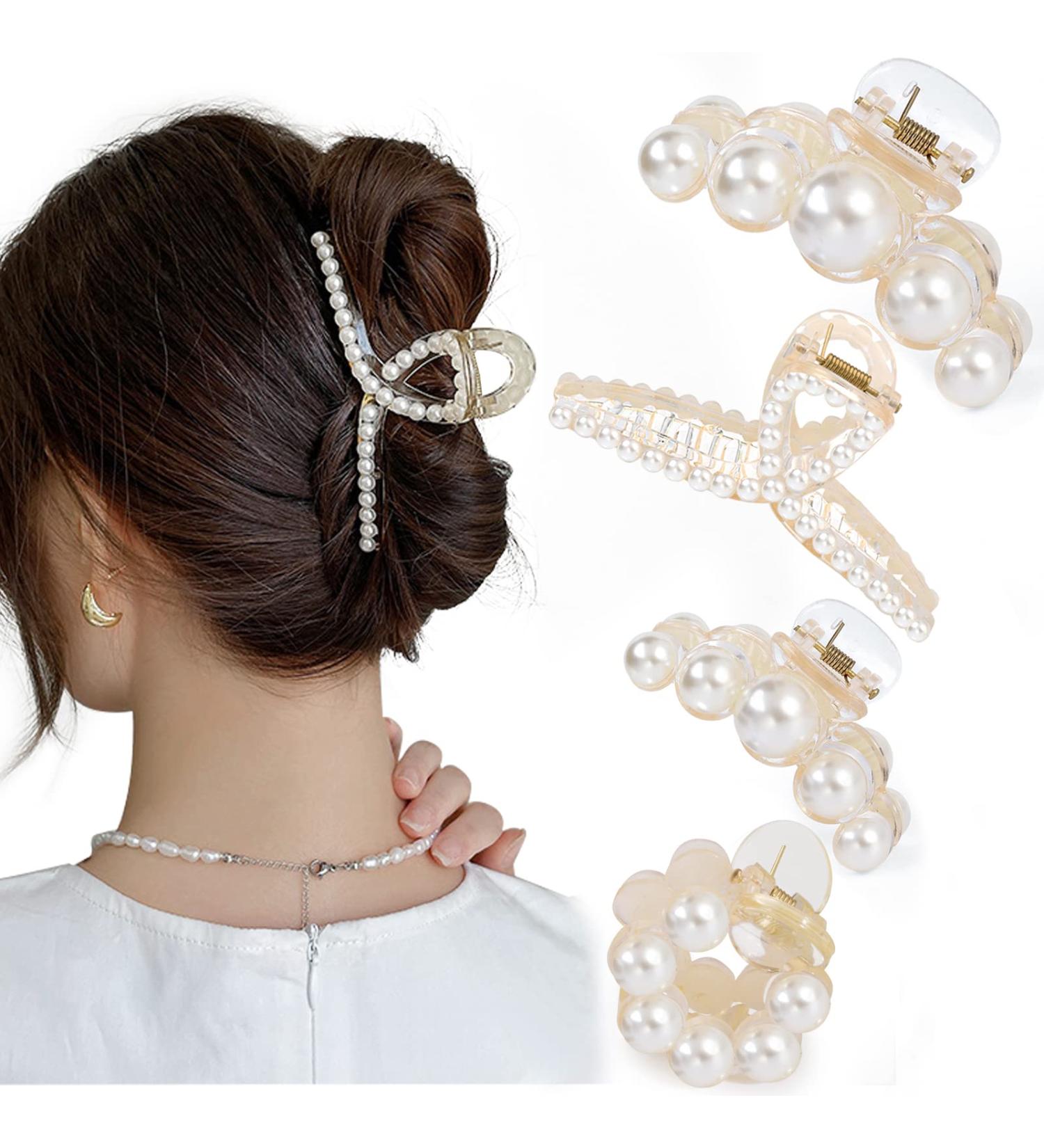 Mehayi 4-Piece Large Pearl Hair Clips for Women & Girls | Fashionable Hair Accessories for Thick & Thin Hair | Perfect for Parties & Weddings - Buy Online on GoSupps.com