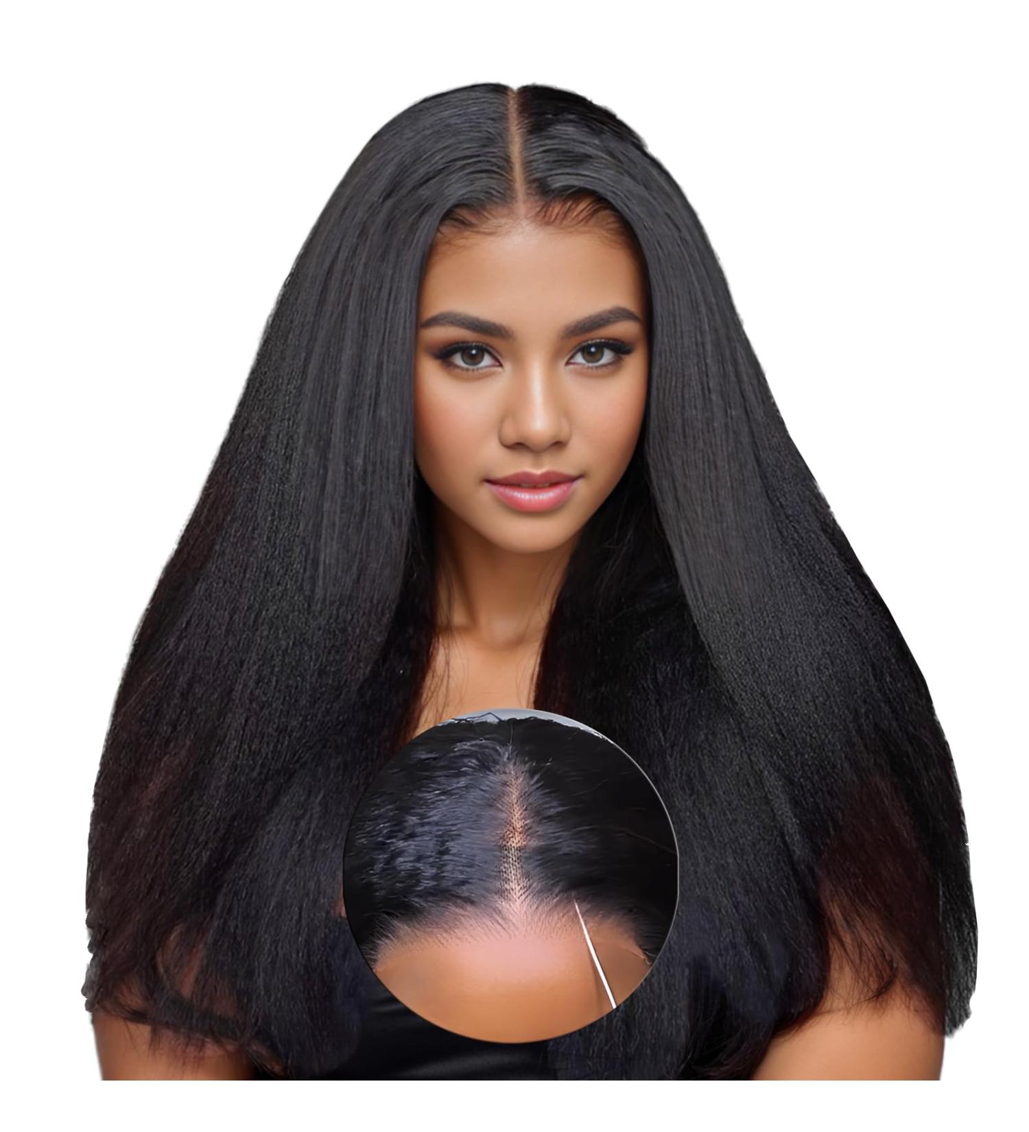 4x4 HD Lace Wear and Go Glueless Wig - Pre-Cut Pre-Plucked Kinky Straight Human Hair Wig for Black Women | 180% Density 18 Inch Bleached Knots - Buy Online on GoSupps.com