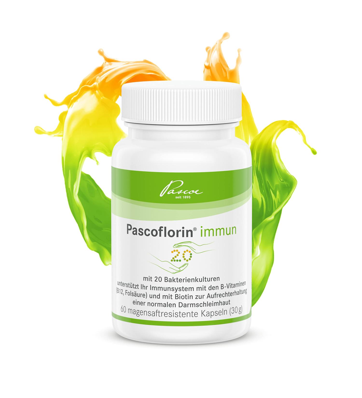 Pascoflorin Immune: 20 Probiotic Cultures with Vitamin B12 Biotin Inulin & Folic Acid for Enhanced Health - Ideal for Antibiotic Therapy Support - Buy Online on GoSupps.com