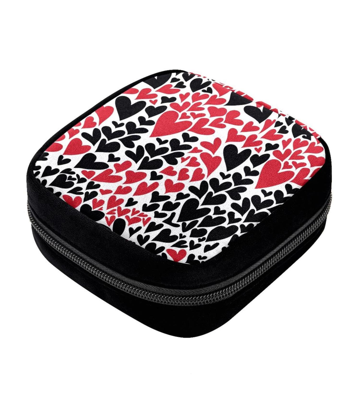 GIAPB Period Bag - Sanitary Napkin Storage & Makeup Pouch, Black & Red Hearts - 1698 - Buy Online on GoSupps.com