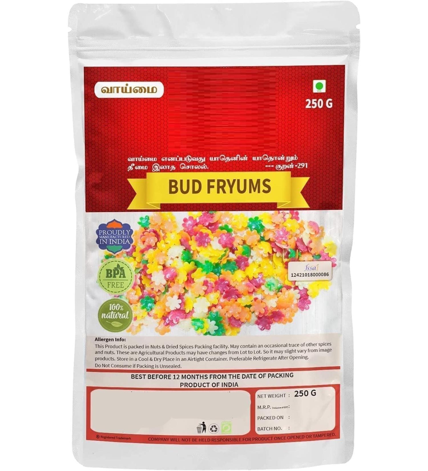 Multicoloured Flower Bud-Shaped Fryums Vadiyalu-Crunchy Ready-to-Fry Home Fryers 250g - Buy Online on GoSupps.com