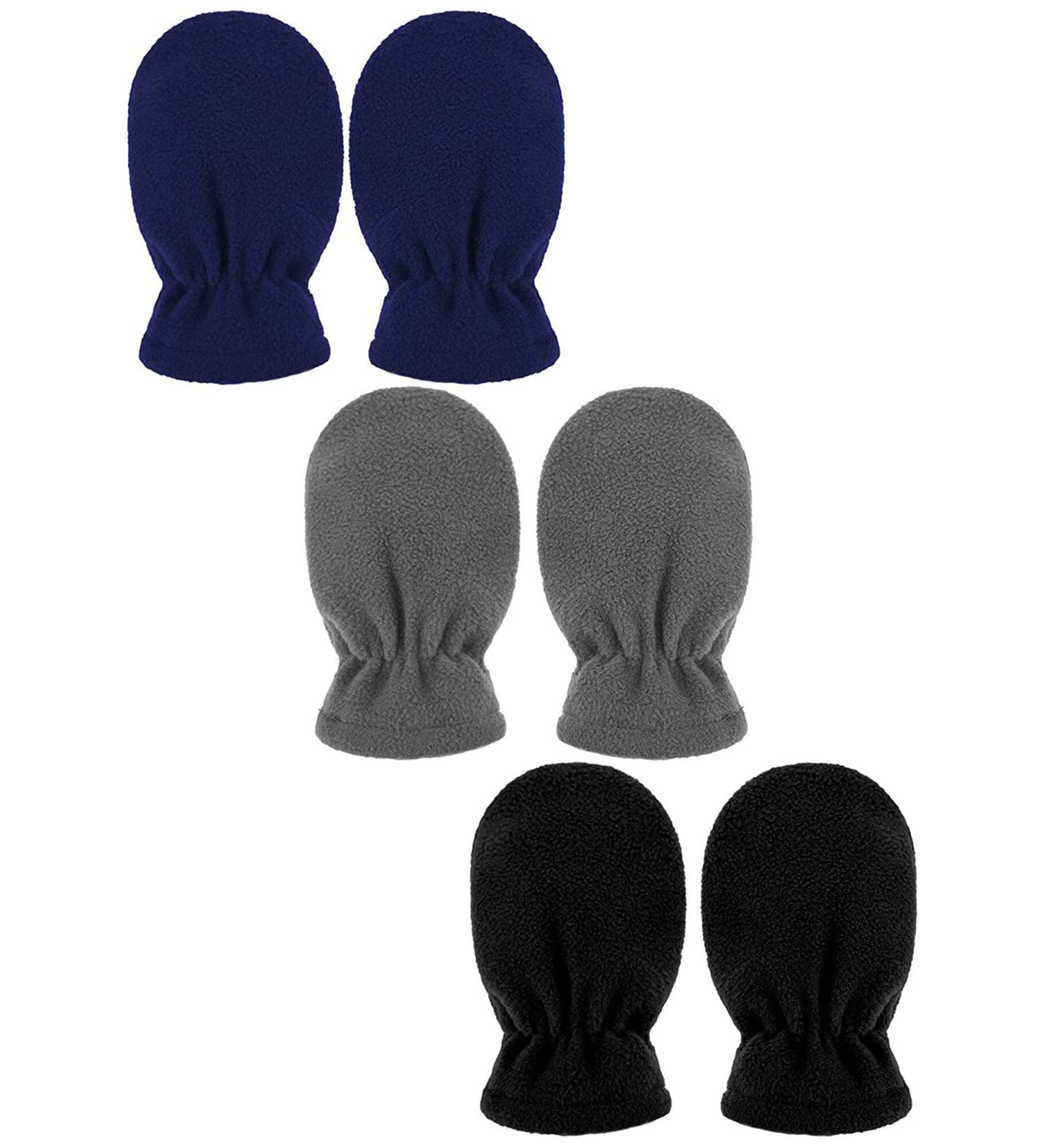 Boyiee 3 Pairs Baby Toddler Winter Mittens | Fleece Warm Mittens for Baby Boy Girl 6-18 Months - Black Navy Blue Grey - Buy Online on GoSupps.com
