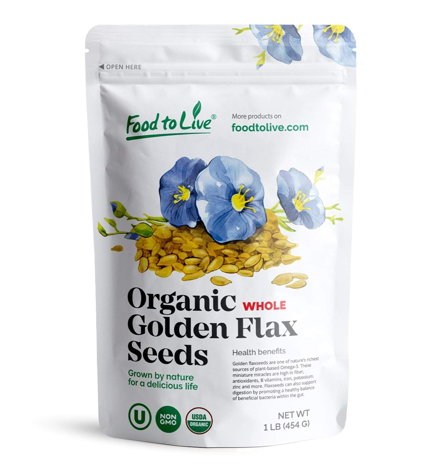 Organic Golden Flax Seeds 1lb | Whole Raw Flaxseeds Non-GMO Kosher Vegan | Rich in Omega-3 Protein Fiber | Great for Smoothies Salads Granola Baked Goods - Buy Online on GoSupps.com