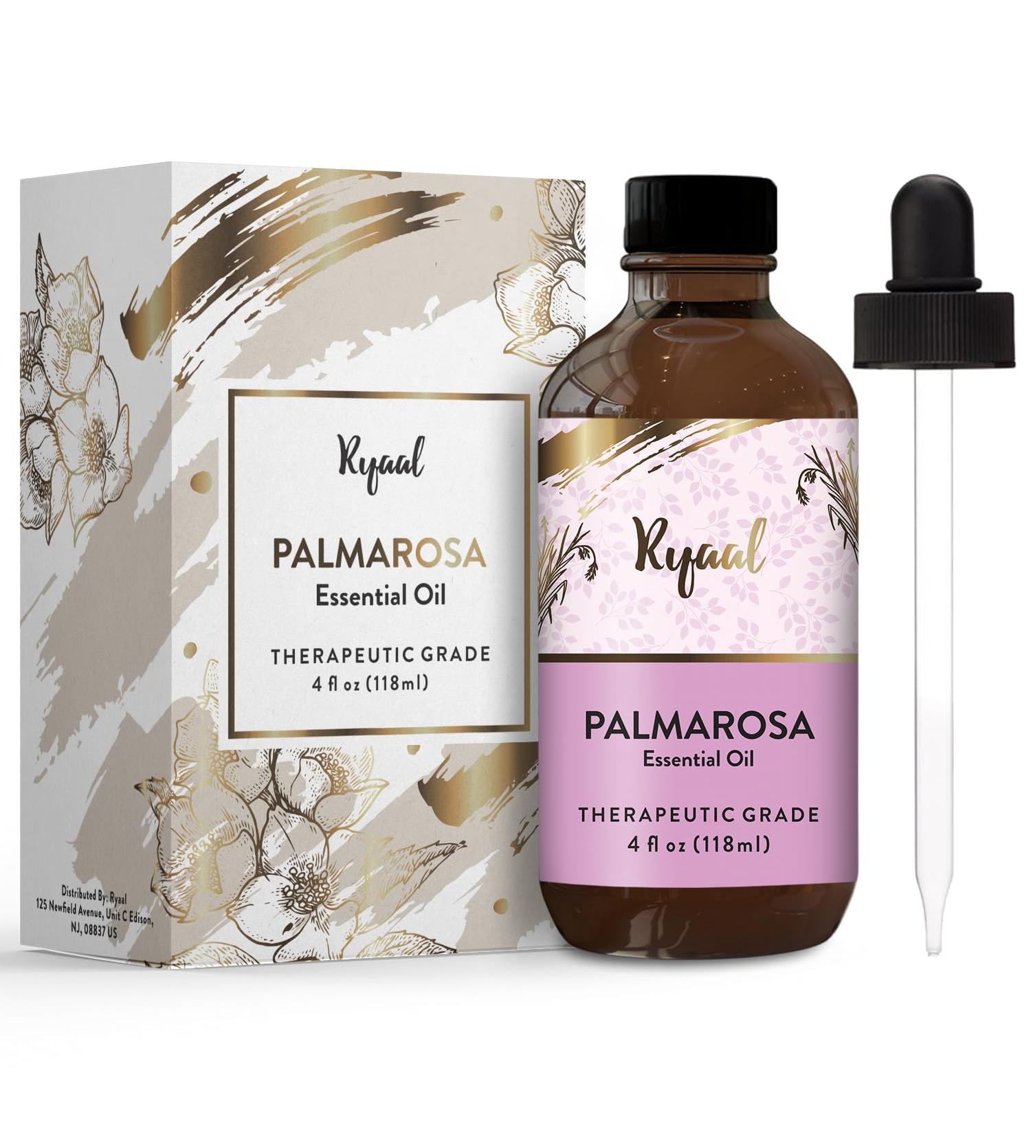 Natural Palmarosa Essential Oil - Pure & Undiluted for Hair Skin & Diffuser | 4 Fl Oz Therapeutic Grade Aromatherapy with Glass Dropper - Buy Online on GoSupps.com