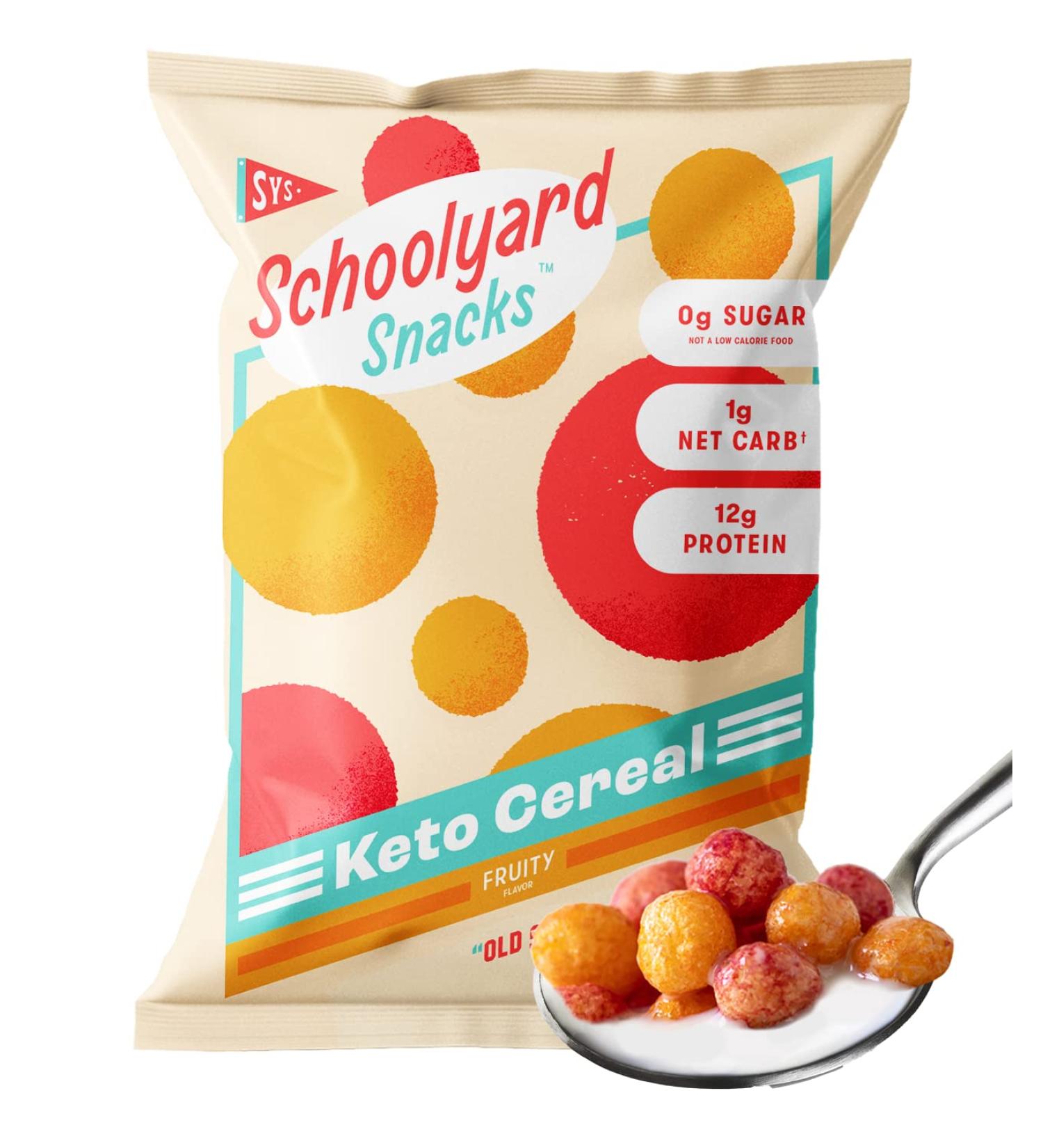 Schoolyard Snacks Keto Cereal - Fruity Low Carb, High Protein, All Natural | Gluten & Grain-Free, Sugar Free for Diabetics | 12 Bags, 100 Calories - Keto Friendly - Buy Online on GoSupps.com