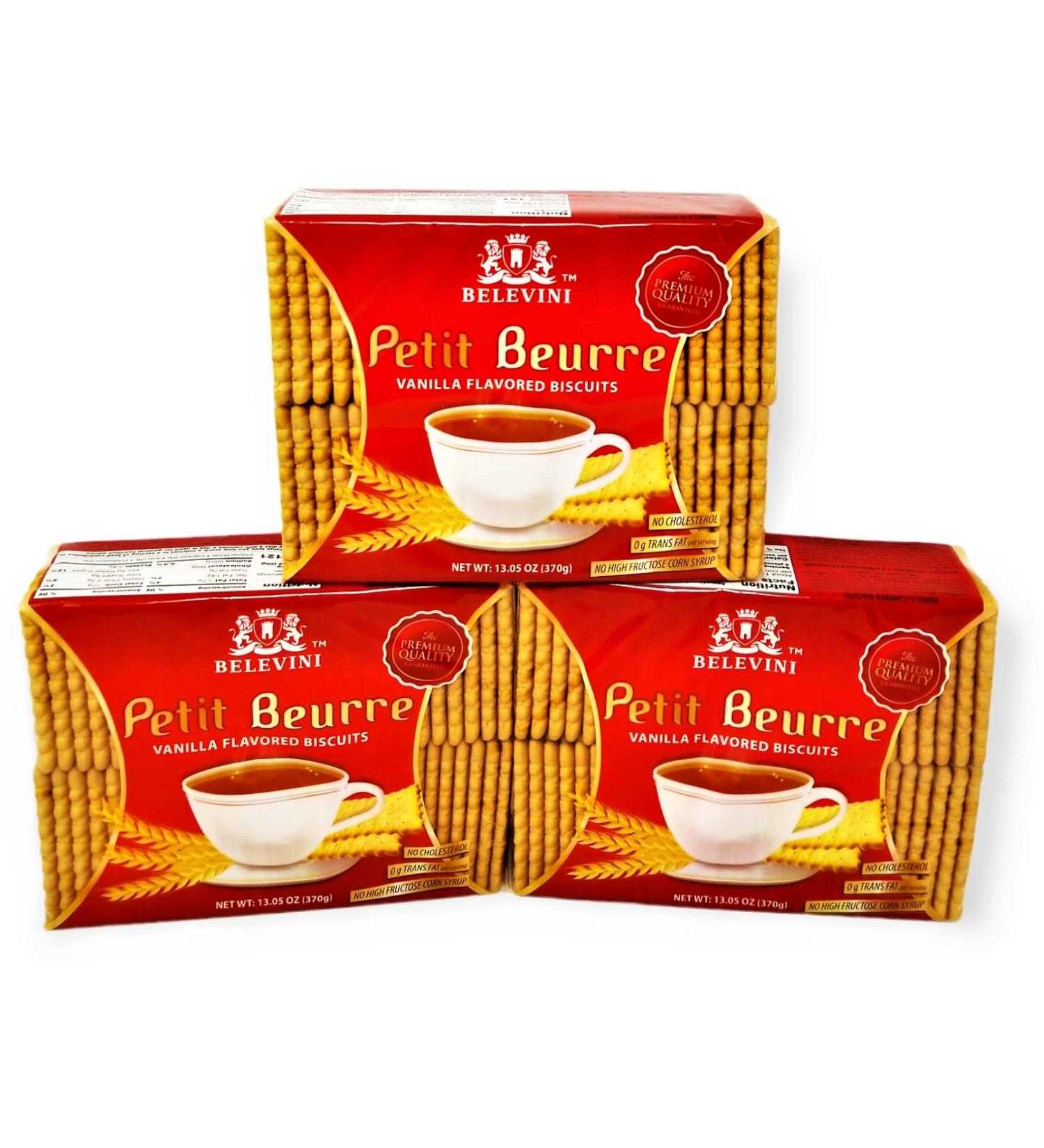 Belevini Petit Beurre Vanilla Biscuits 370g - Healthy, Tasty & Natural | Non-GMO | No Preservatives | Pack of 3 - Buy Online on GoSupps.com