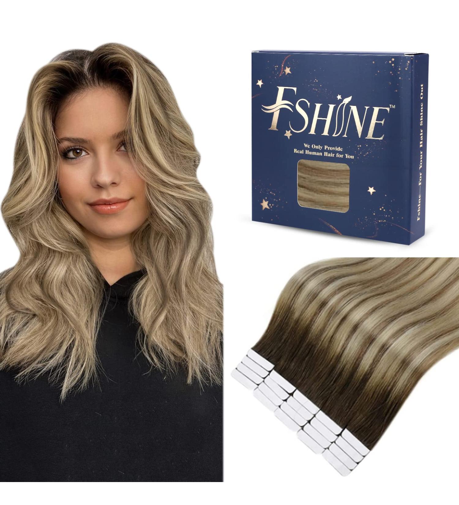 Buy FSHINE Tape In Extensions - Real Hair Balayage Dark Brown to Ash Blonde 50cm & 40cm Skin Weft 20 Pieces Remy #3/8/22 - Buy Online on GoSupps.com