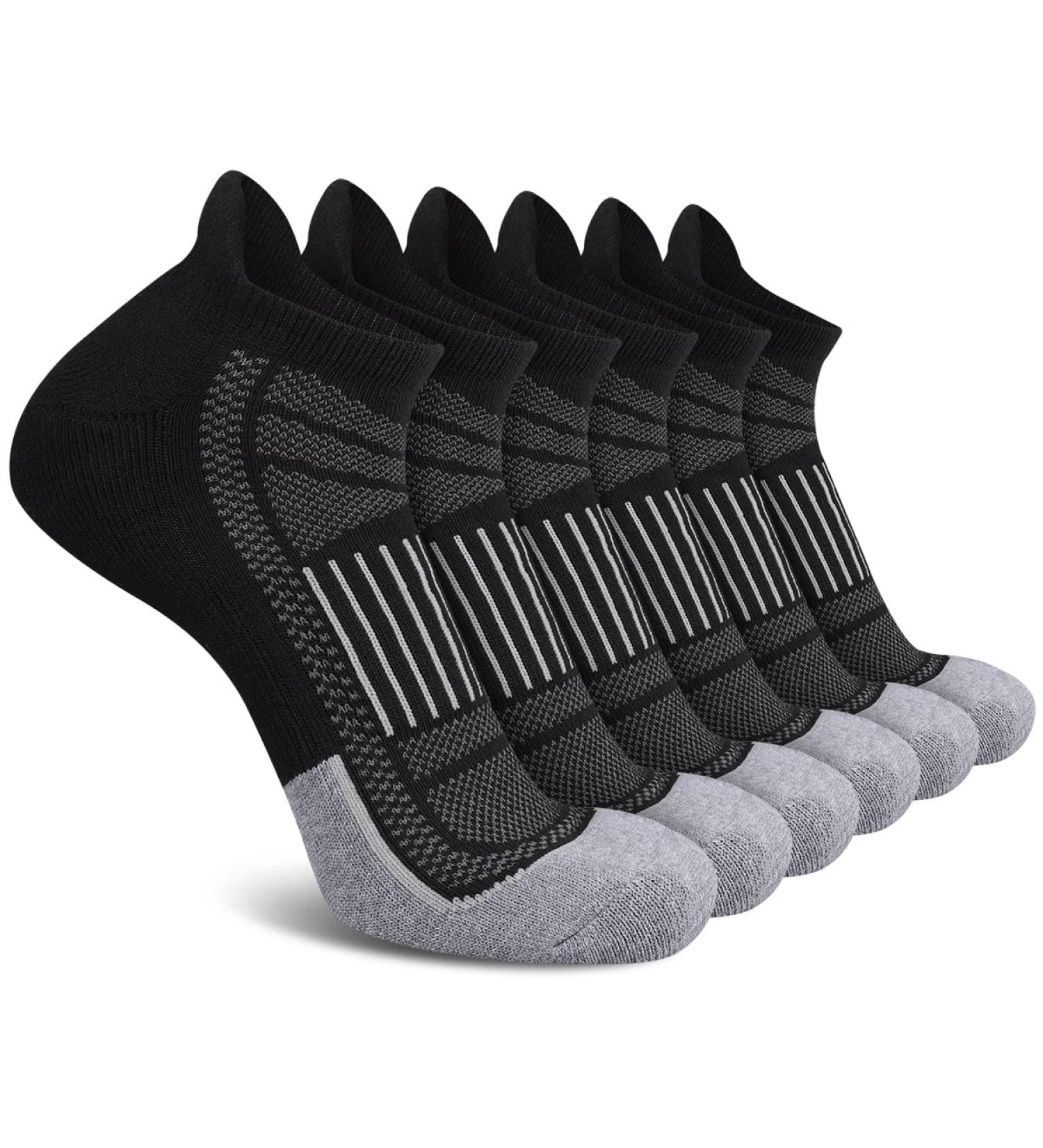 eallco Men's Low Cut Athletic Ankle Socks - Cushioned Running Tab, 6 Pack Black - Buy Online on GoSupps.com