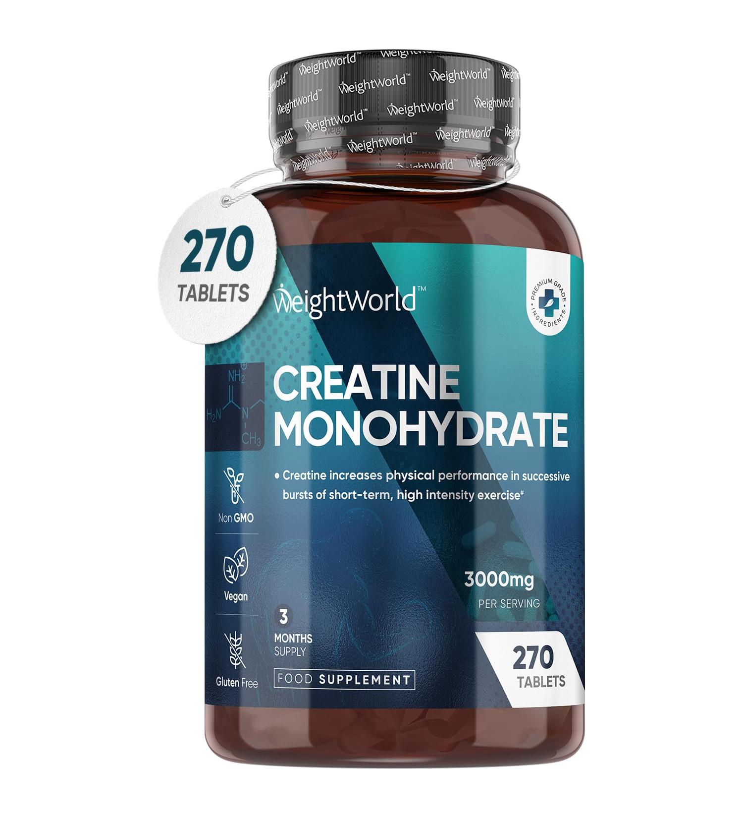 Creatine Monohydrate Tablets 3000mg - 270 Count - Gym Supplement for Men & Women - Vegan & Keto Friendly - Unflavoured Energy Boost for Workout - Buy Online on GoSupps.com