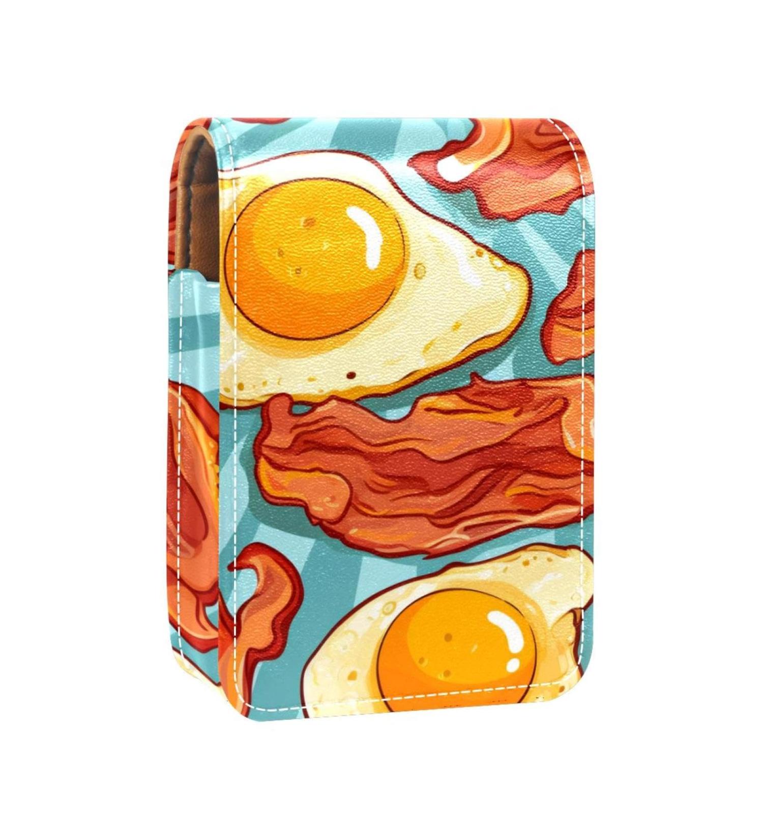 Travel Lipstick Organizer Case | Portable Makeup Bag with Mirror | Bacon Eggs Pattern | B287e1apuo - Buy Online on GoSupps.com