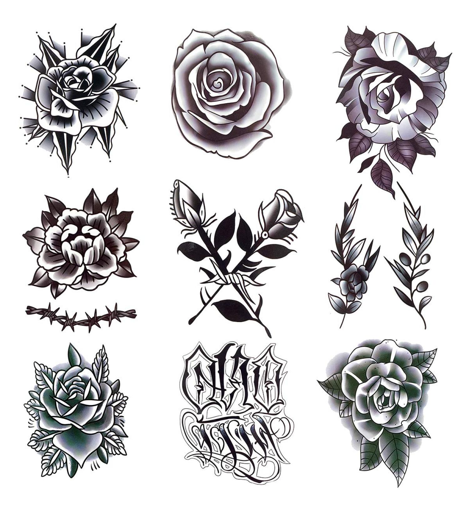 Oottati Waterproof Black Gothic Flower Rose Temporary Tattoo Stickers - 9 Sheets - Buy Online on GoSupps.com