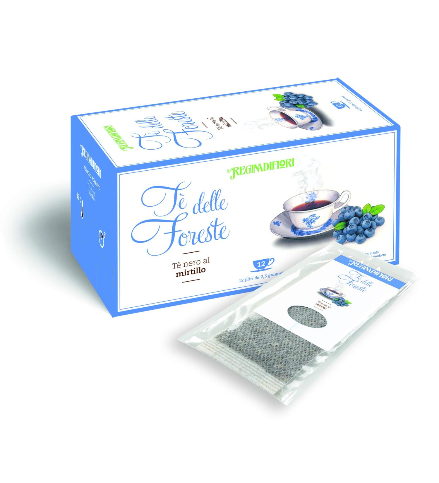 Regina di Fiori TE' DES FORESTES Blueberry Black Tee | Queen of Flowers | A selection of tea for your day | 48 filters in 4 packs of 12 filters one
