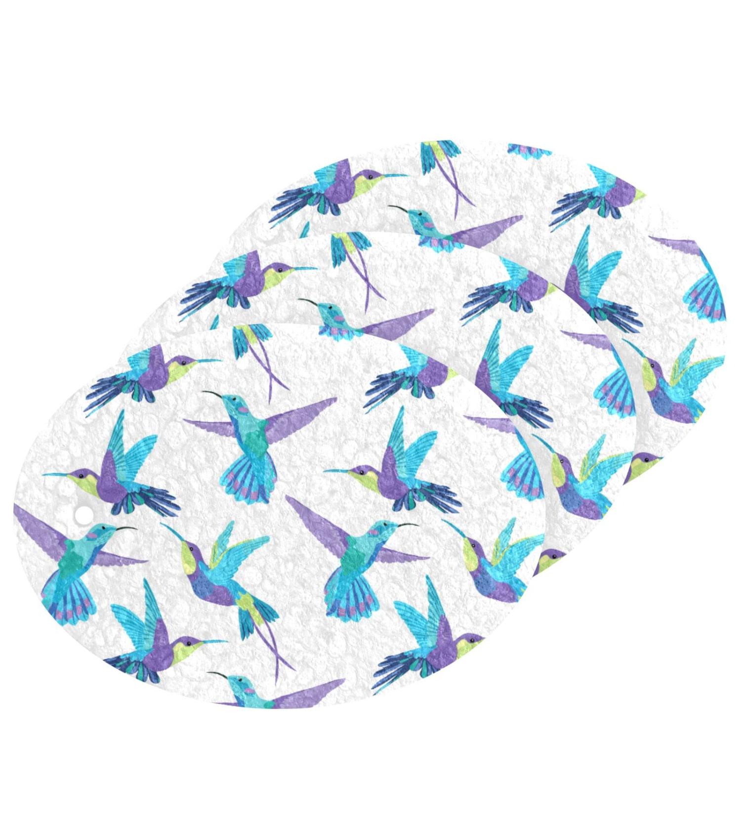 3-Pack Cleaning Kitchen Sponges Oval Cute Blue Hummingbirds Kitchen Cellulose Dishwashing Wood Pulp Cotton - Buy Online on GoSupps.com