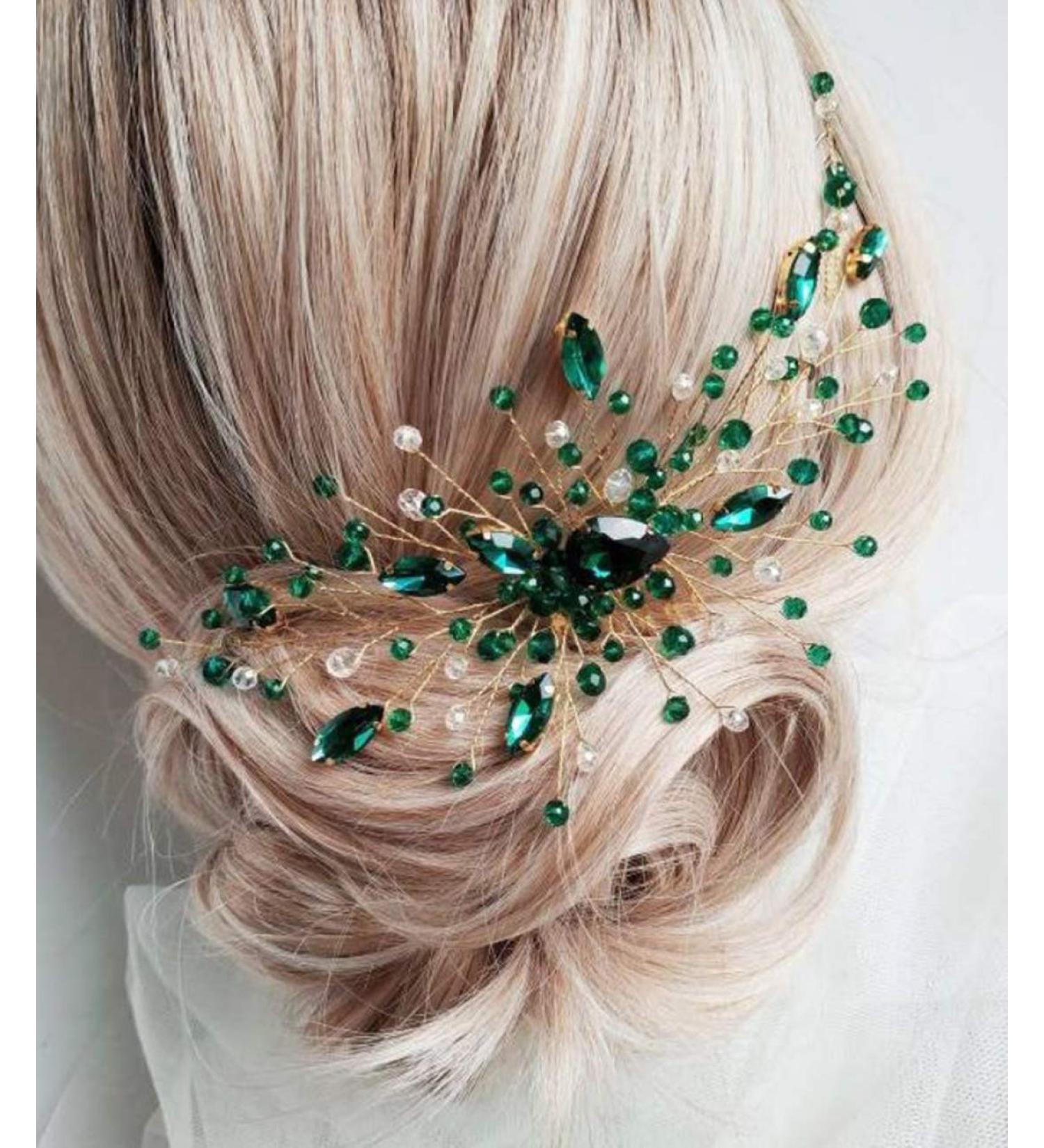 Bridal Teardrop Emerald Green Crystal Hair Comb - Wedding Accessory for Bride & Bridesmaids (Gold) - Buy Online on GoSupps.com