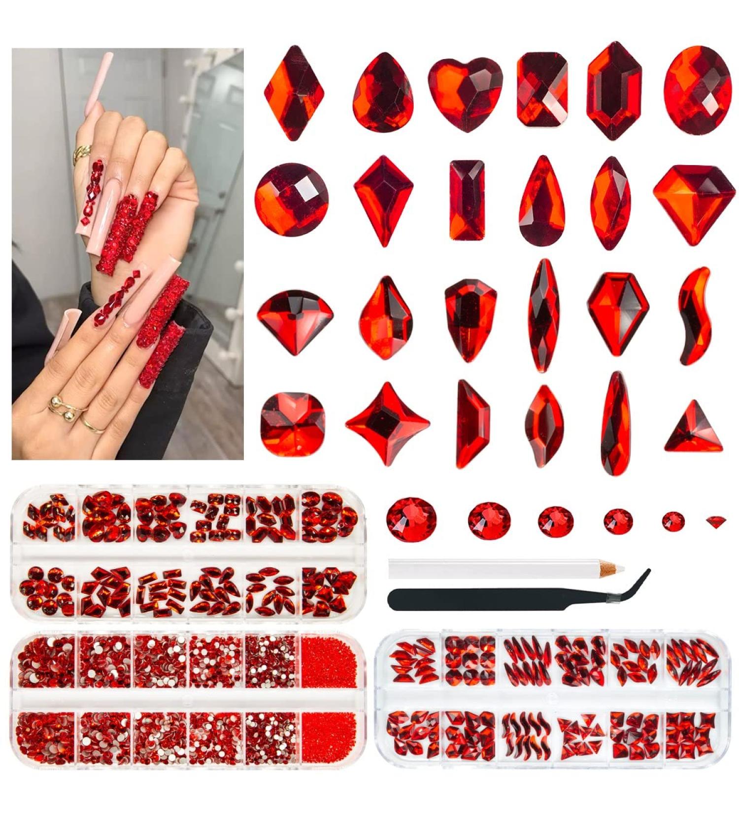 Ruby Red Nail Rhinestones Set - 2750pcs Multi-Shapes Gems + 2510pcs Round Beads for Nail Art, Face Makeup & Crafts - Buy Online on GoSupps.com