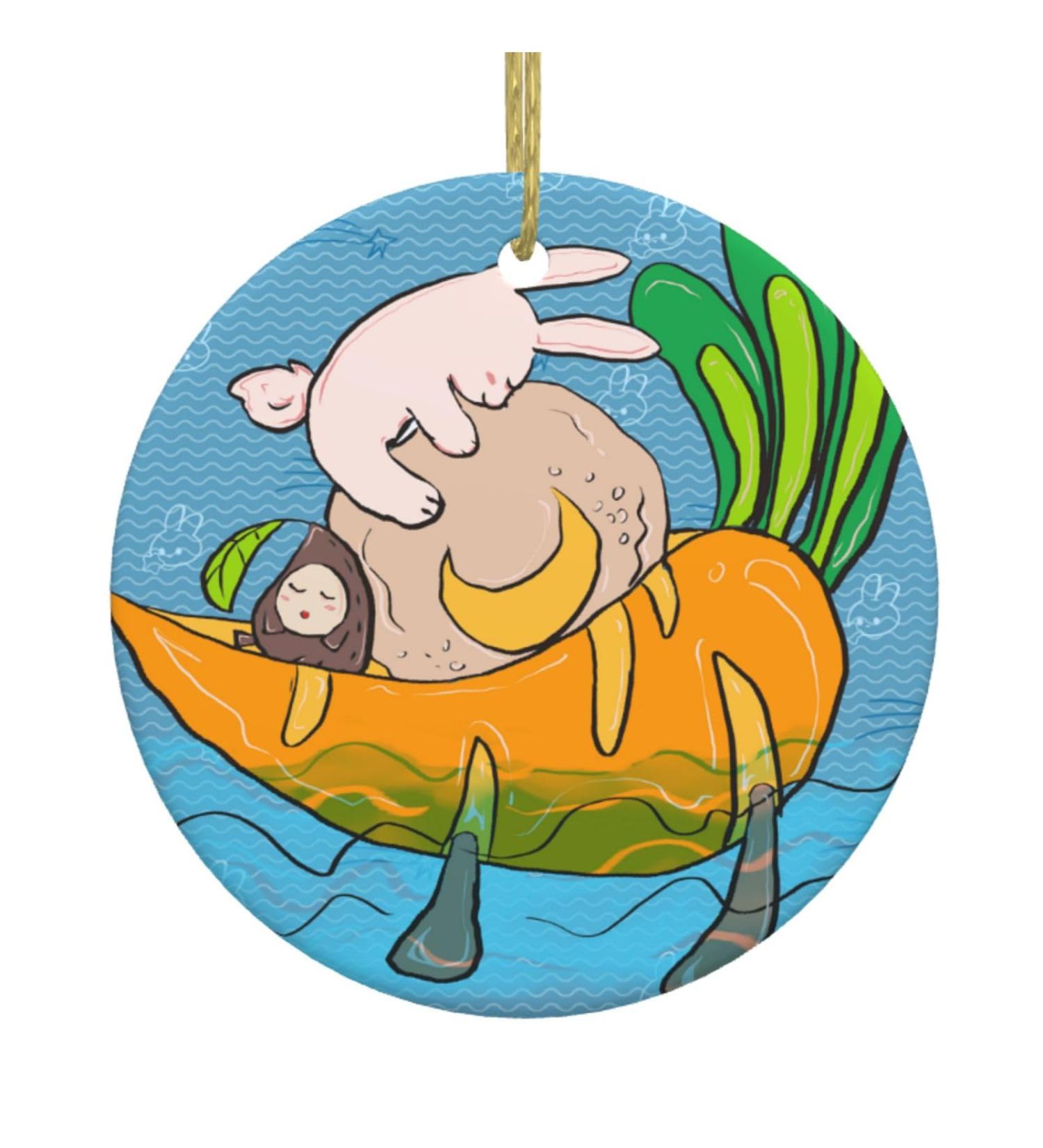 YYHHAOFA Sunflower Seeds and Rabbits Picture Christmas Ceramic Round Pendant Decoration - Festive Hanging Ornament for Stores and Homes -2.9 in - Buy Online on GoSupps.com