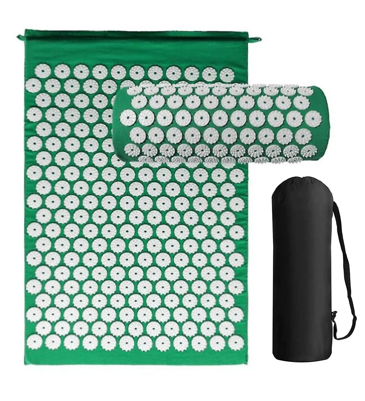 Generise Acupressure Mat and Pillow Set for Men & Women - Pain Relief for Back, Neck, and Muscles - Includes Travel Bag - Green with White Spikes - Buy Online on GoSupps.com