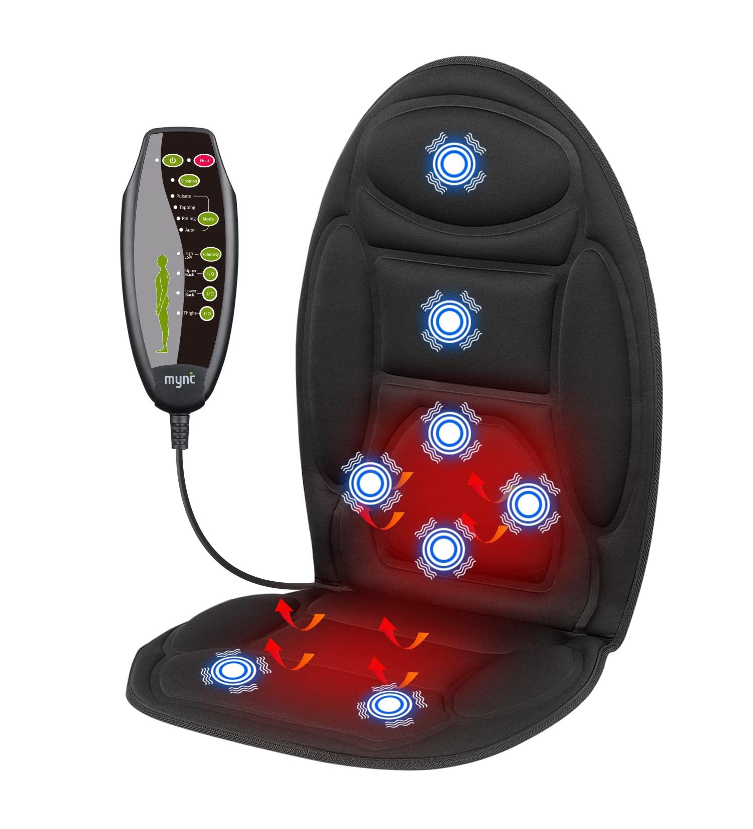 Seat Massager with Heat and Vibrating Nodes - Black Chair Massage Cushion for Back, Shoulder, and Thighs Relief - Buy Online on GoSupps.com