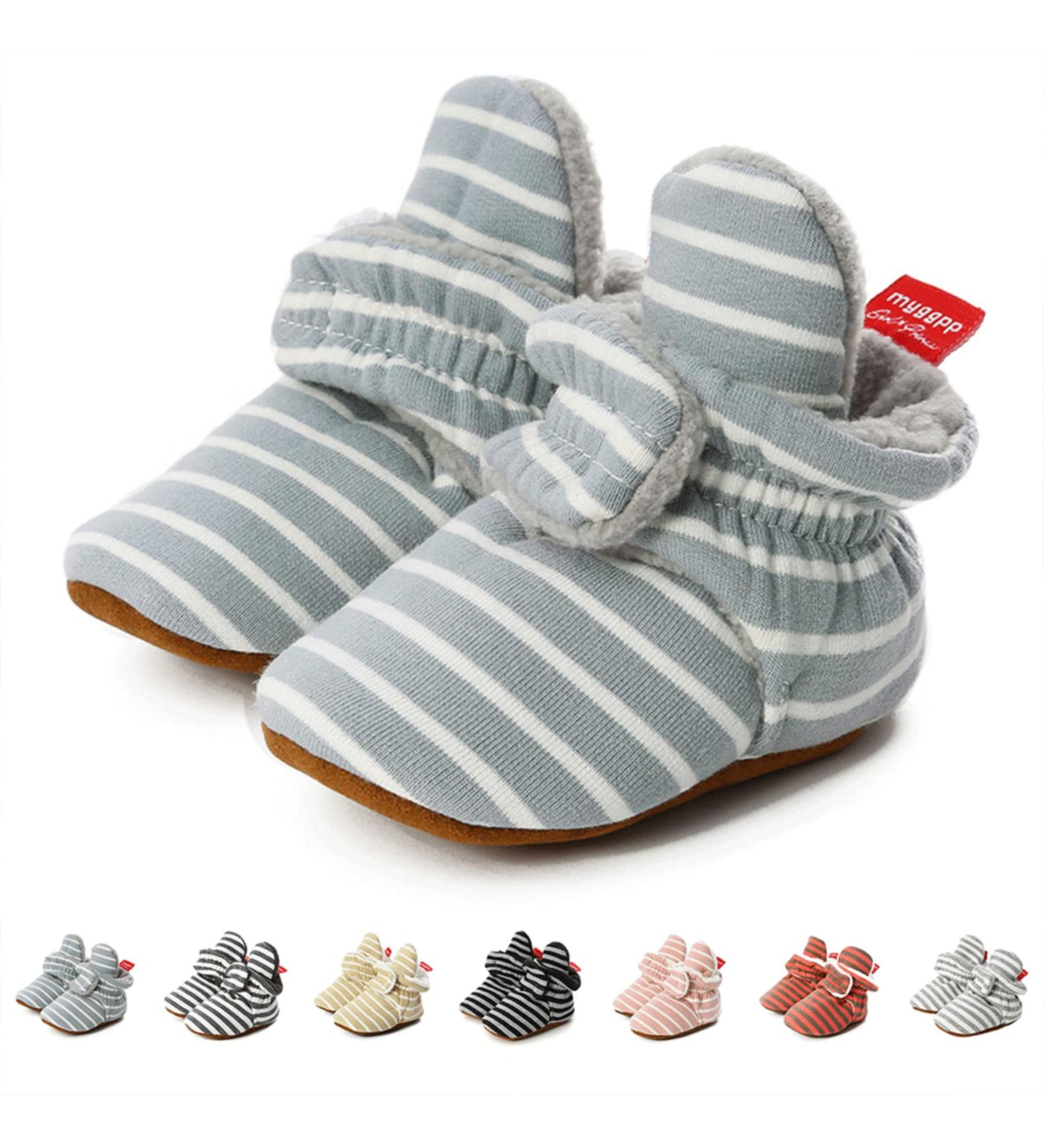 TMEOG Baby Booties Slippers | Infant Boots for Boys and Girls | Winter Sock Crib Shoes | 0-18 Months | Light Green Striped - Buy Online on GoSupps.com