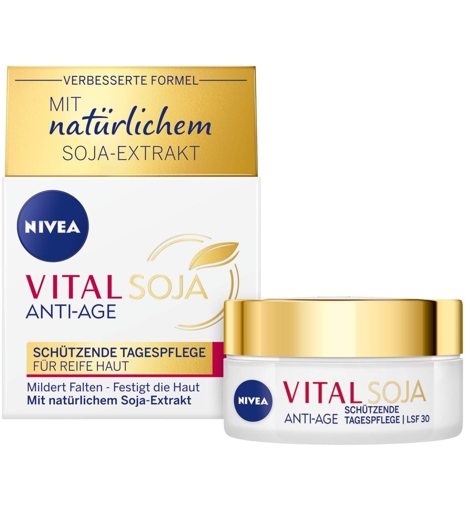 NIVEA VITAL Soja Day Protection SPF 30 (50 ml) firming formula with natural soy extract moisturizing with high protection for reduced wrinkles - Buy Online on GoSupps.com