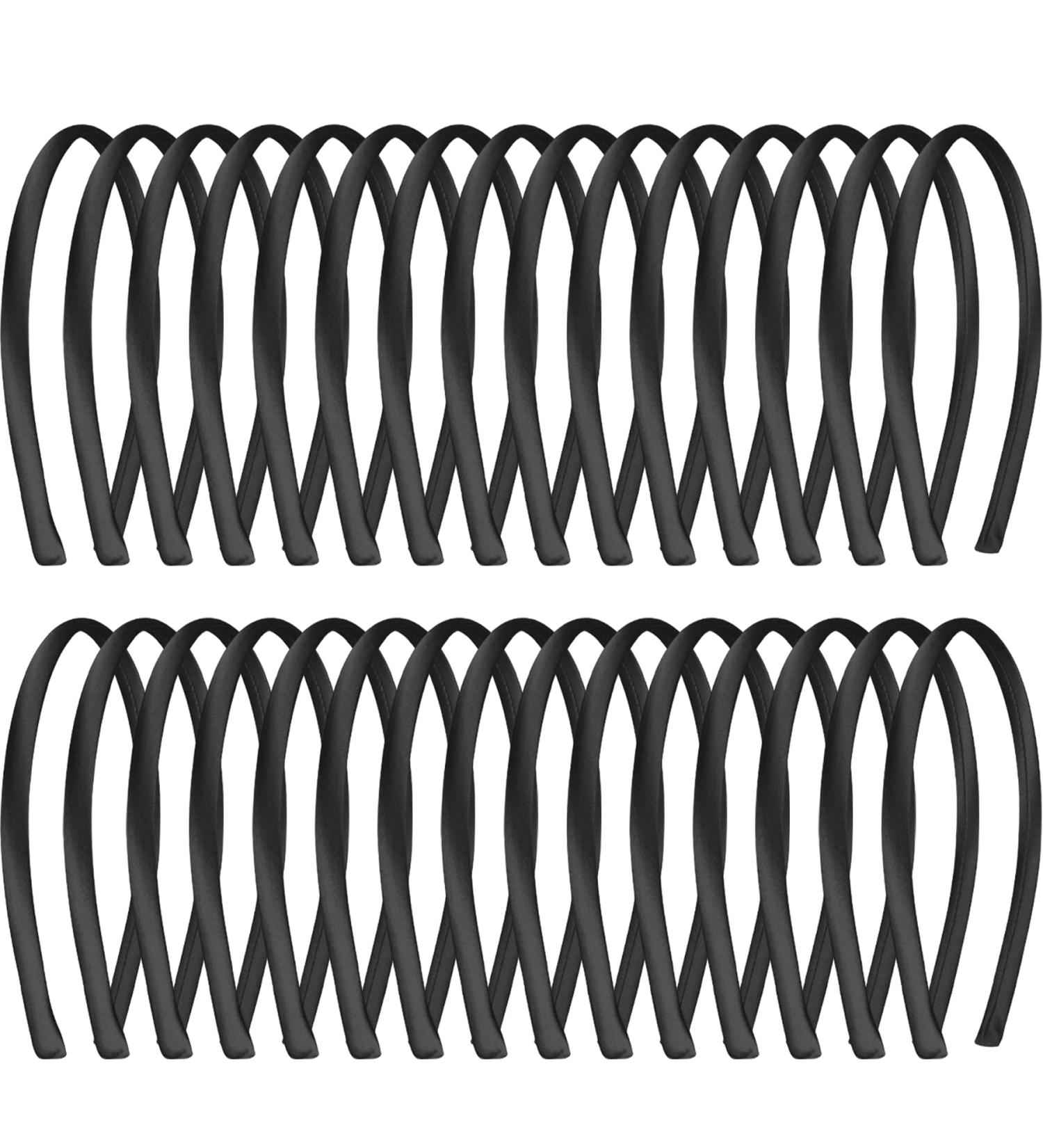 Duufin 30-Pack Satin Hairbands for Girls & Women - 1CM Black Headbands for Stylish Hairstyles - Buy Online on GoSupps.com