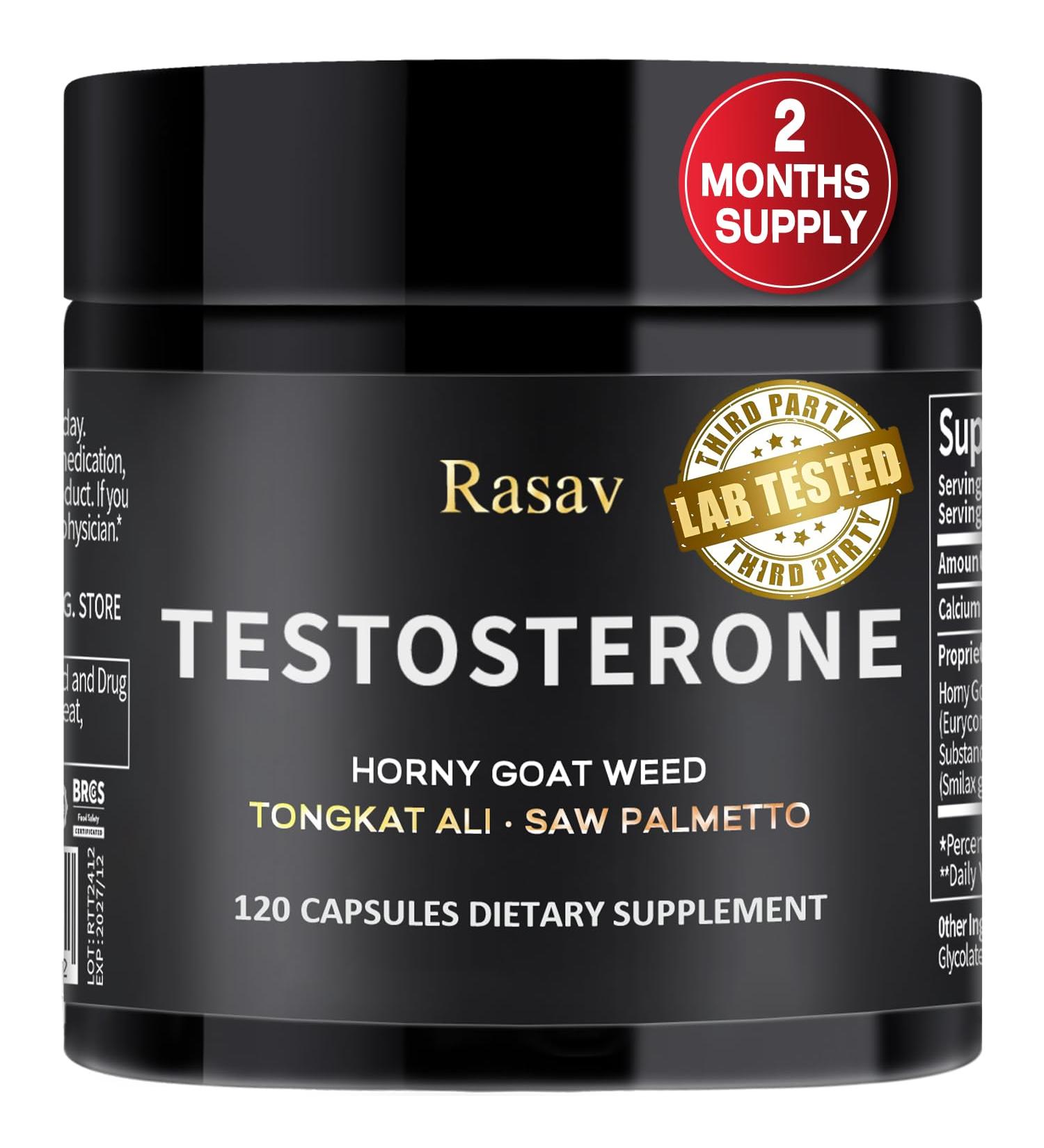 Rasav Horny Goat Weed and Tongkat Ali Supplement for Men, Testosterone Booster Supplement for Men, Male Enhancing Supplements, Supports Muscle Growth, Strength, Energy and Stamina, 120 Capsules - Buy Online on GoSupps.com