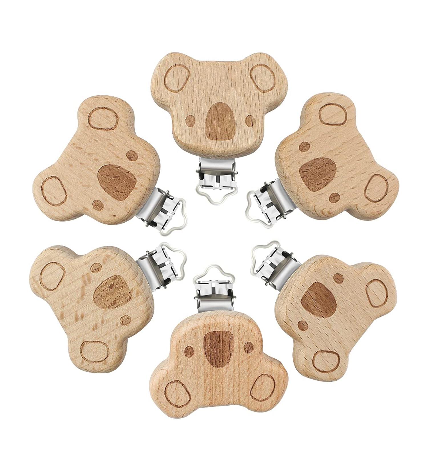 Artestar 6-Piece Wood Pacifier Clip Set | Chic Pacifier Chain Accessories for Babies - Buy Online on GoSupps.com