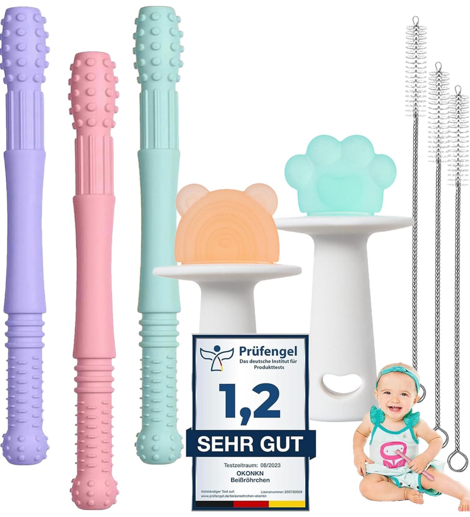 Okonkn Bite Tube Baby - BPA-Free Silicone Dental Aid & Teething Ring Set (5 Pieces) - Soothing Support for Baby s Teeth - Violet Root Design - Buy Online on GoSupps.com
