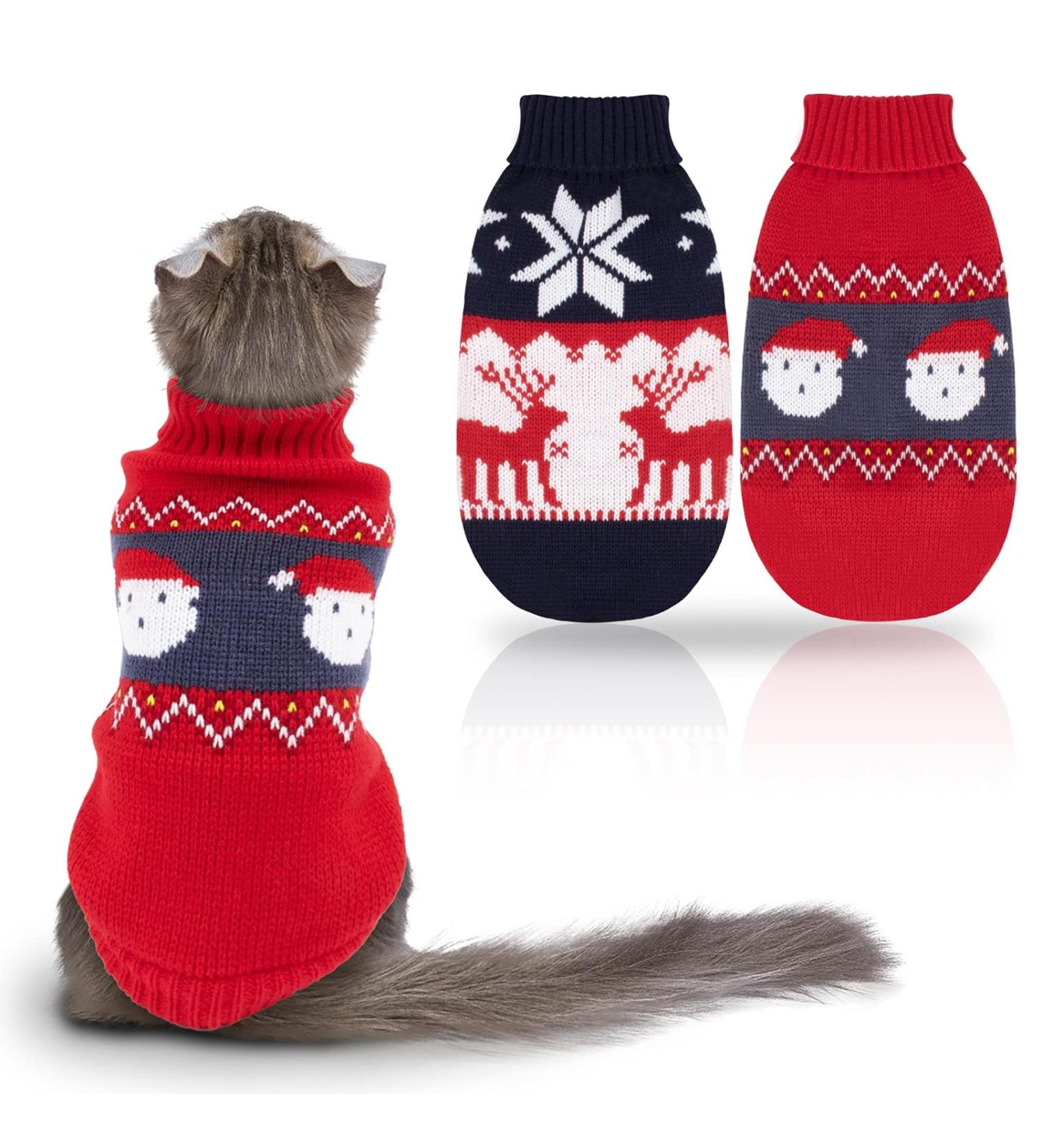 Ranypet Christmas Cat & Dog Sweater Set - 2 Pack Warm Knitted Christmas Pattern for Kittens & Small Dogs XS - Buy Online on GoSupps.com