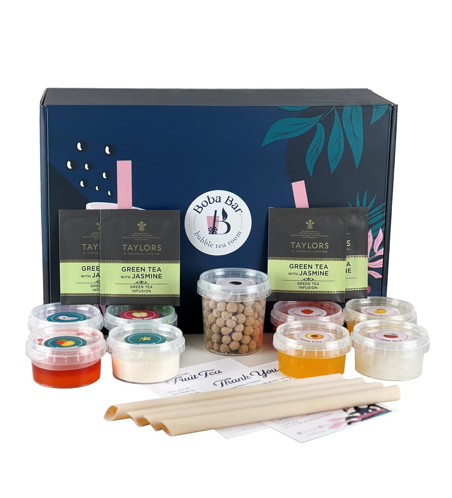Boba Bar London | Coral Reef Mixed Bubble Tea Kit | 4 Mixed Tea Flavours | 4 Boba & Jelly Toppings | Tapioca Pearls | 4 Bamboo Straws | 4 Tea Bags | 2 Recipe Cards Boba Bar London | Coral Reef Mixed Bubble Tea Kit | 4 Mixed Tea Flavours | 4 Boba & Jelly T - Buy Online on GoSupps.com
