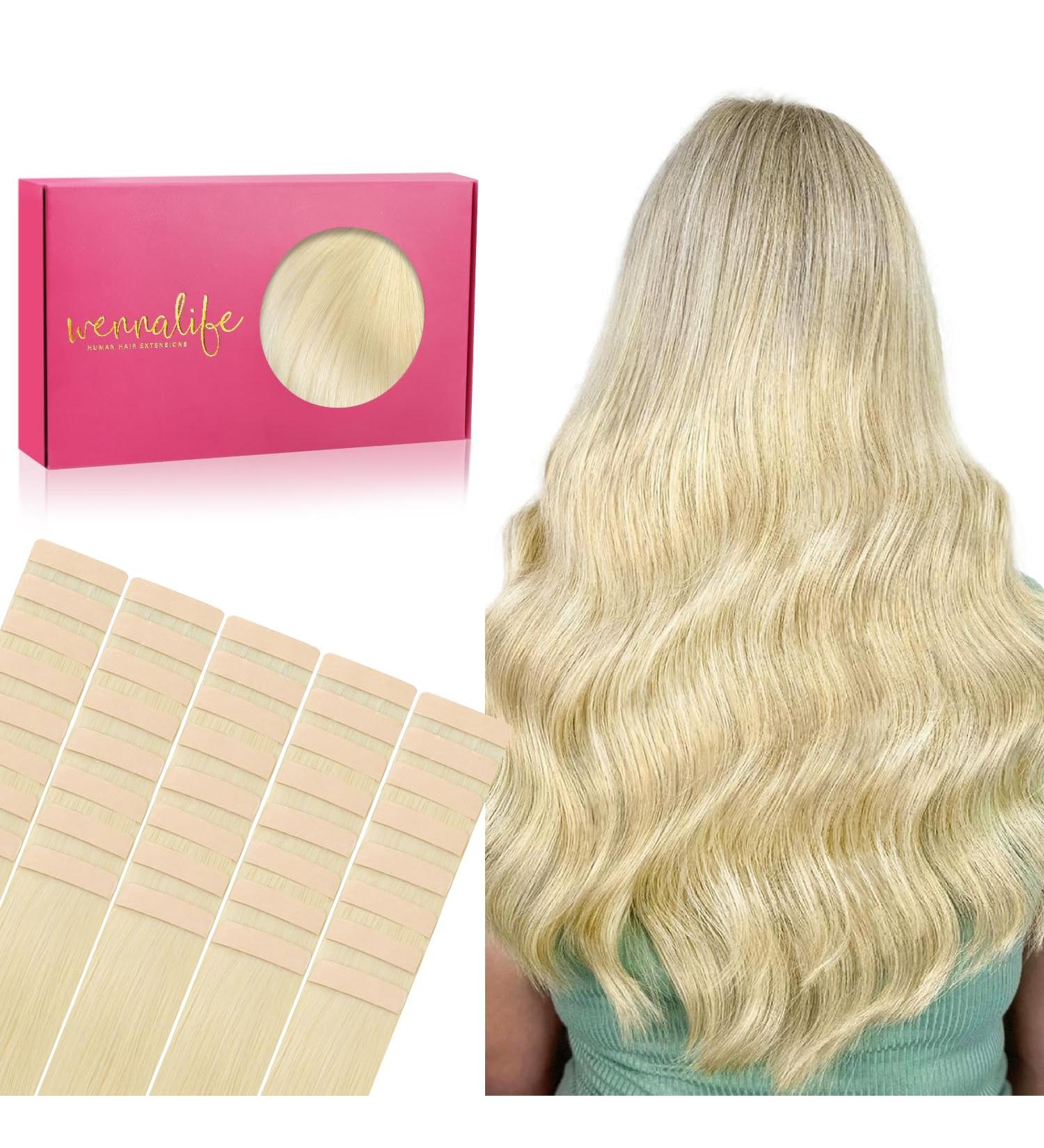 Premium If-of-hearted Tape Extensions - 40PCS 80g 30cm Bleach Blonde Real Hair | Invisible Skin Weft for Silky Straight Look - Buy Online on GoSupps.com