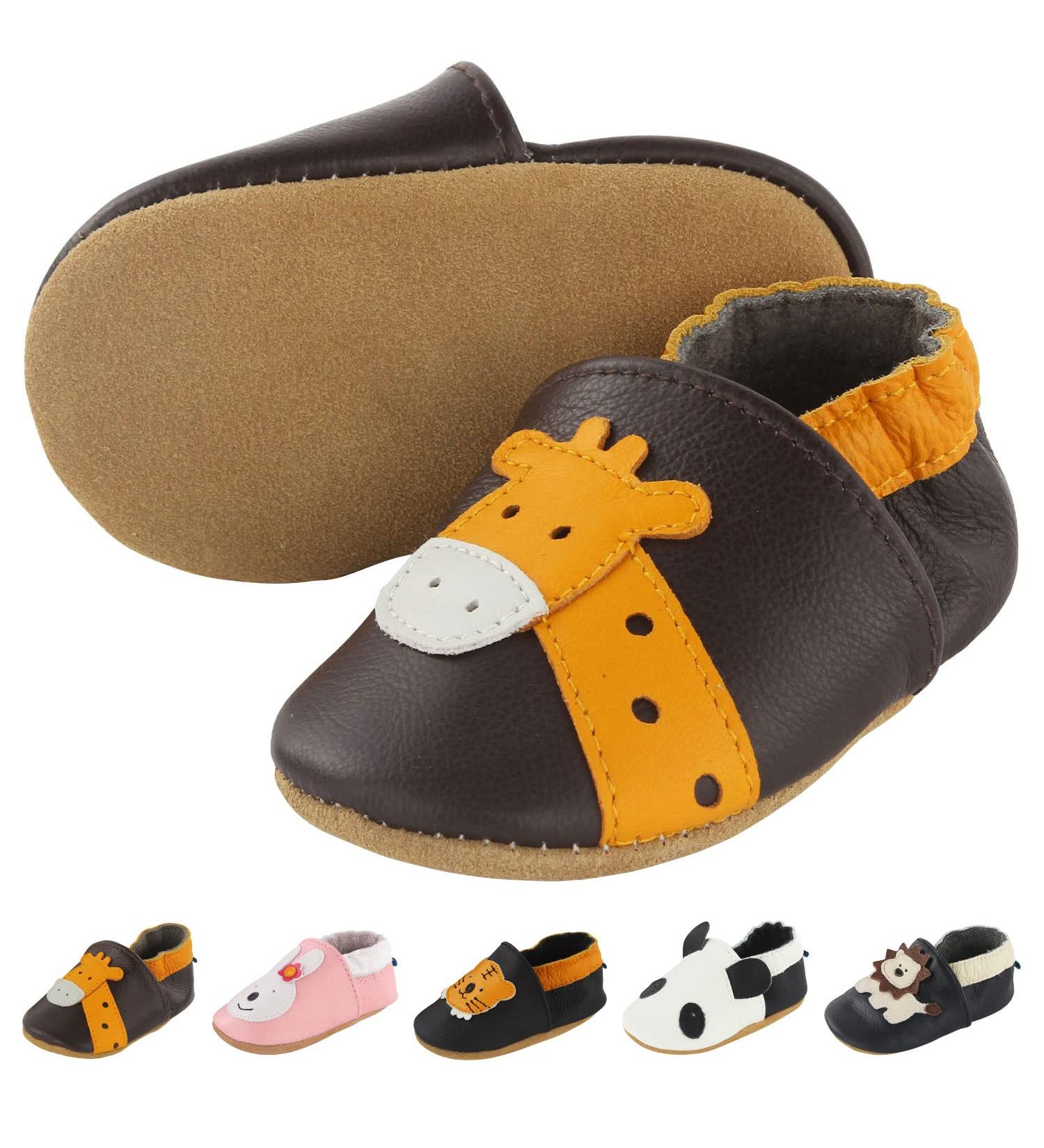 Soft Leather Baby Shoes | Non-Slip Rubber Soles | Baby Boys Girls Sneakers | First Walking Shoes | Newborn Prewalker Sneakers | 0-24 Months | Brown Deer - Buy Online on GoSupps.com