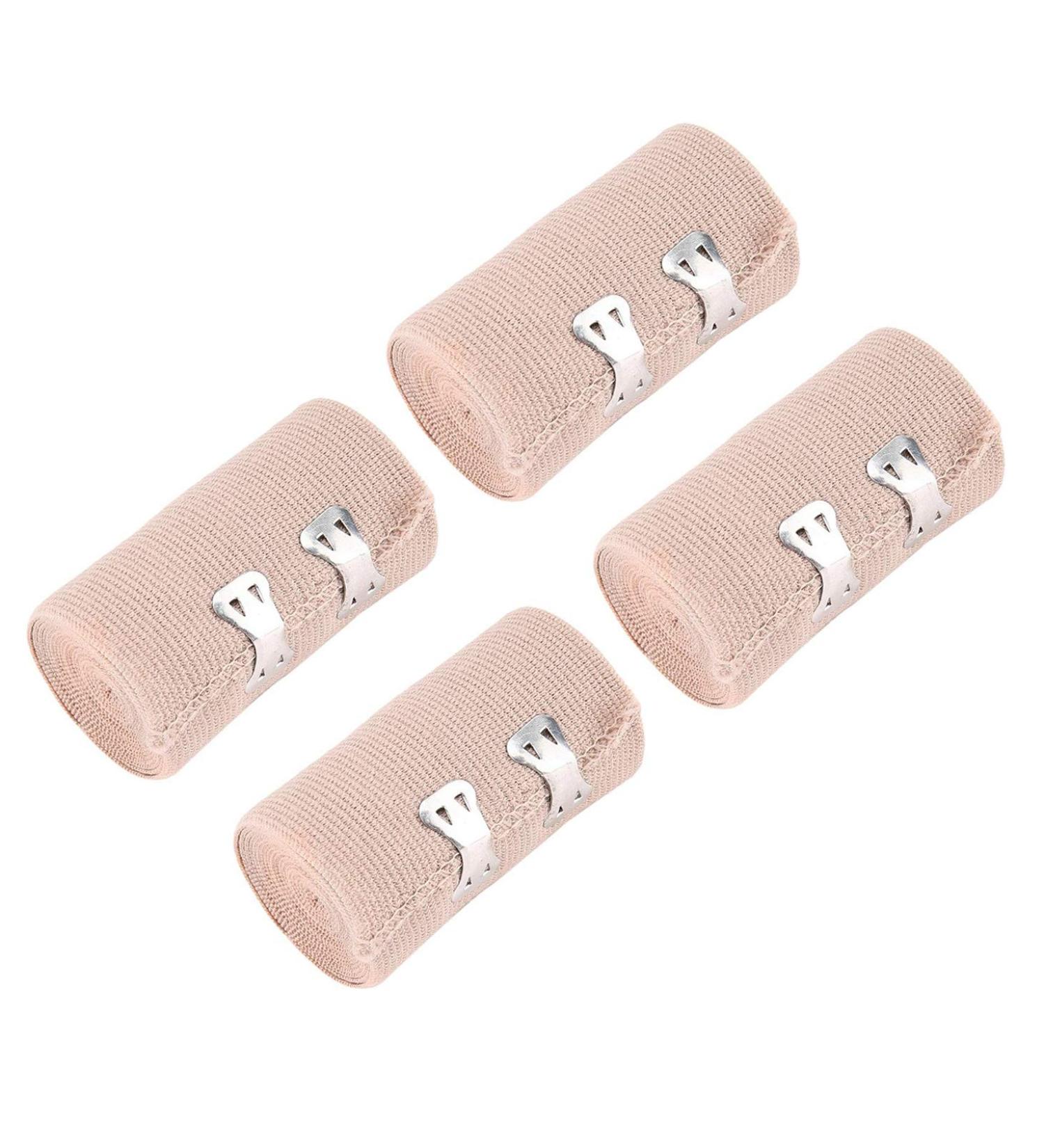 iwobi 4 Pcs Elastic Bandages Wrap Compressions Bandages Cotton Durable with Extra Metal Clips for Leg Knee Sprain Wrist Chest Body Medical Beige - Buy Online on GoSupps.com