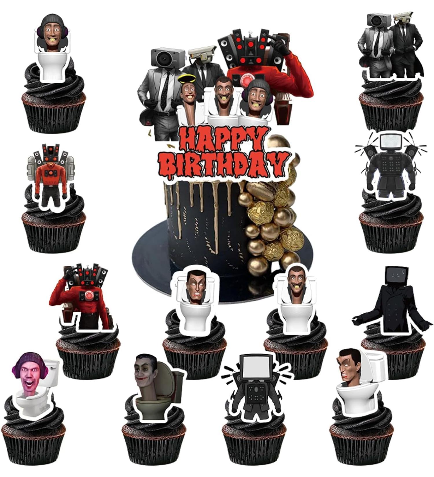 25 Pcs Anime Toilet Theme Cameraman Cake Topper and Cupcake Toilet Party Decoration for Happy Birthday Cake Decoration Boys Girls Kids Teens Adult Birthday Party Supplies - Buy Online on GoSupps.com