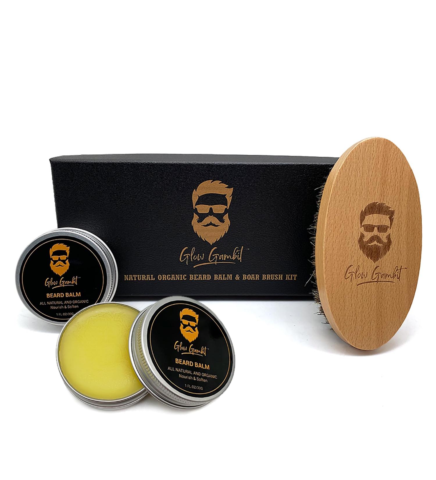 Beard Brush & Balm Growth Kit | 100% Wooden Boar Bristle | Natural Organic Shea Butter & Oils | Strengthen & Soften Beards & Mustaches - Buy Online on GoSupps.com